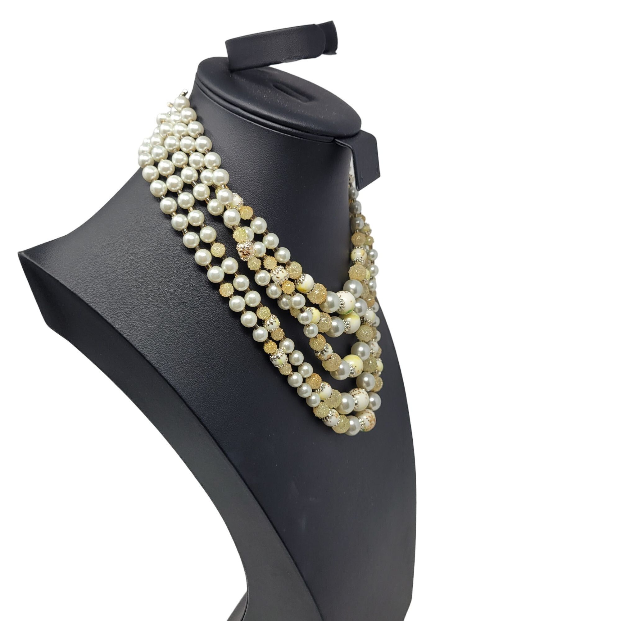 Vintage Vtg Japan Signed Faux Pearl Beaded 5 Multi Strand Necklace Size ONE SIZE - 9 Thumbnail