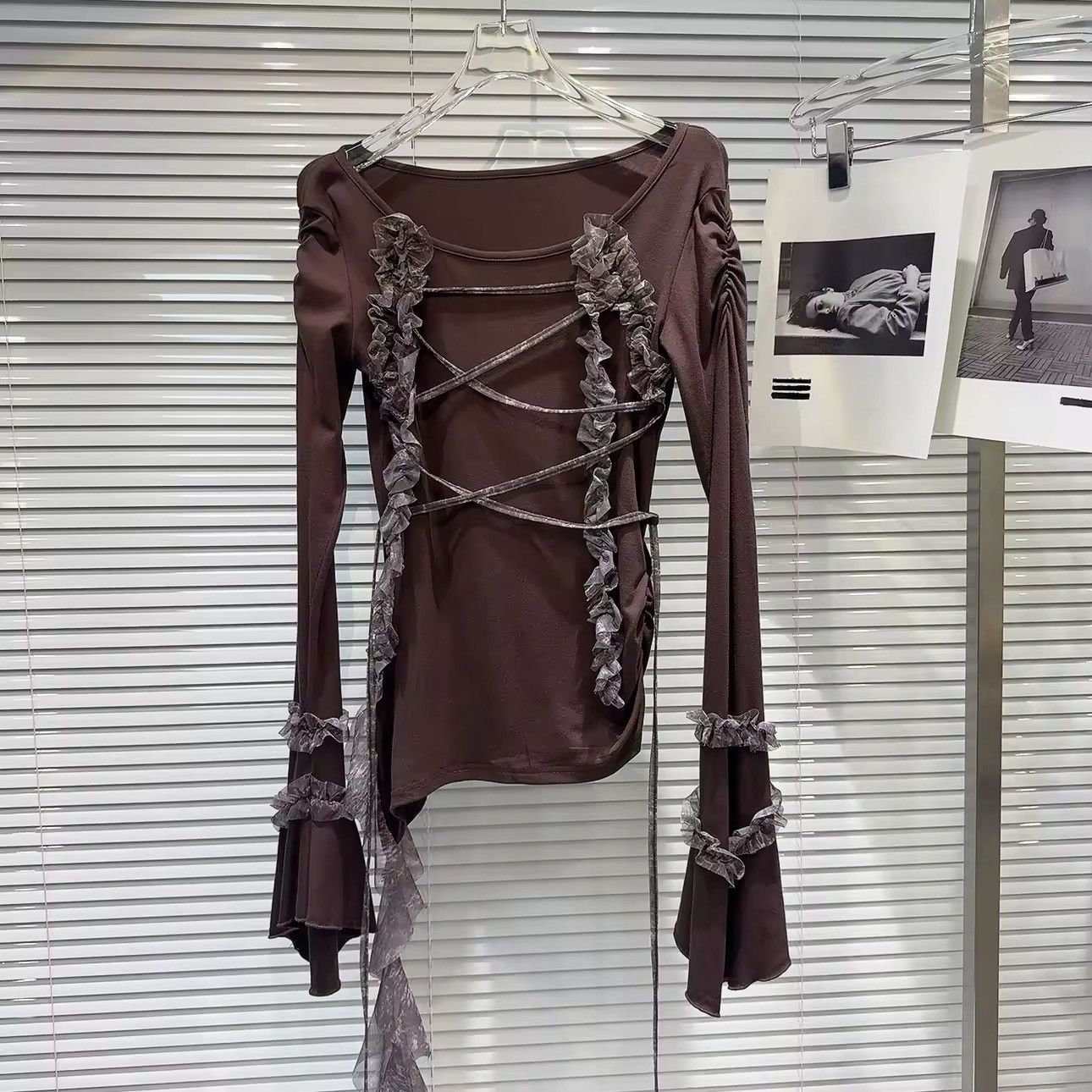 Designer × Vintage Design Patchwork Bandage Long Sleeve T Shirt Top Y2k Size S / US 4 / IT 40 - 1 Thumbnail