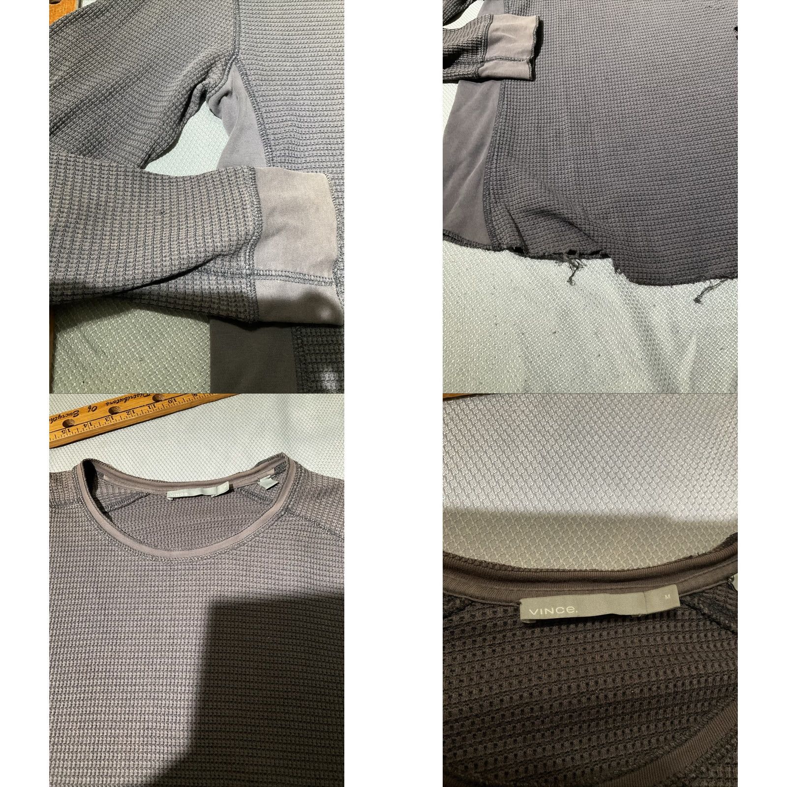 Vince Vince Shirt Mens M Gray Grunge Sun Fade Waffle Thermal Minimalist Luxury Size US M / EU 48-50 / 2 - 8 Thumbnail