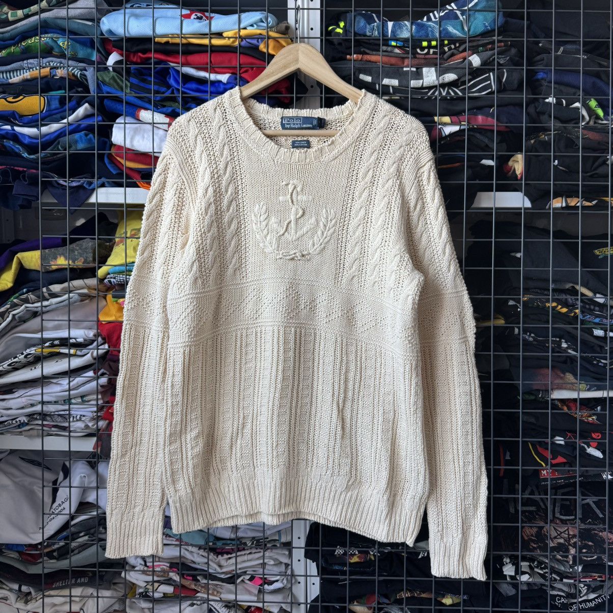 Vintage Polo Ralph Lauren Linen Cable Knit Anchor Marine Sweater Size US L / EU 52-54 / 3 - 1 Thumbnail