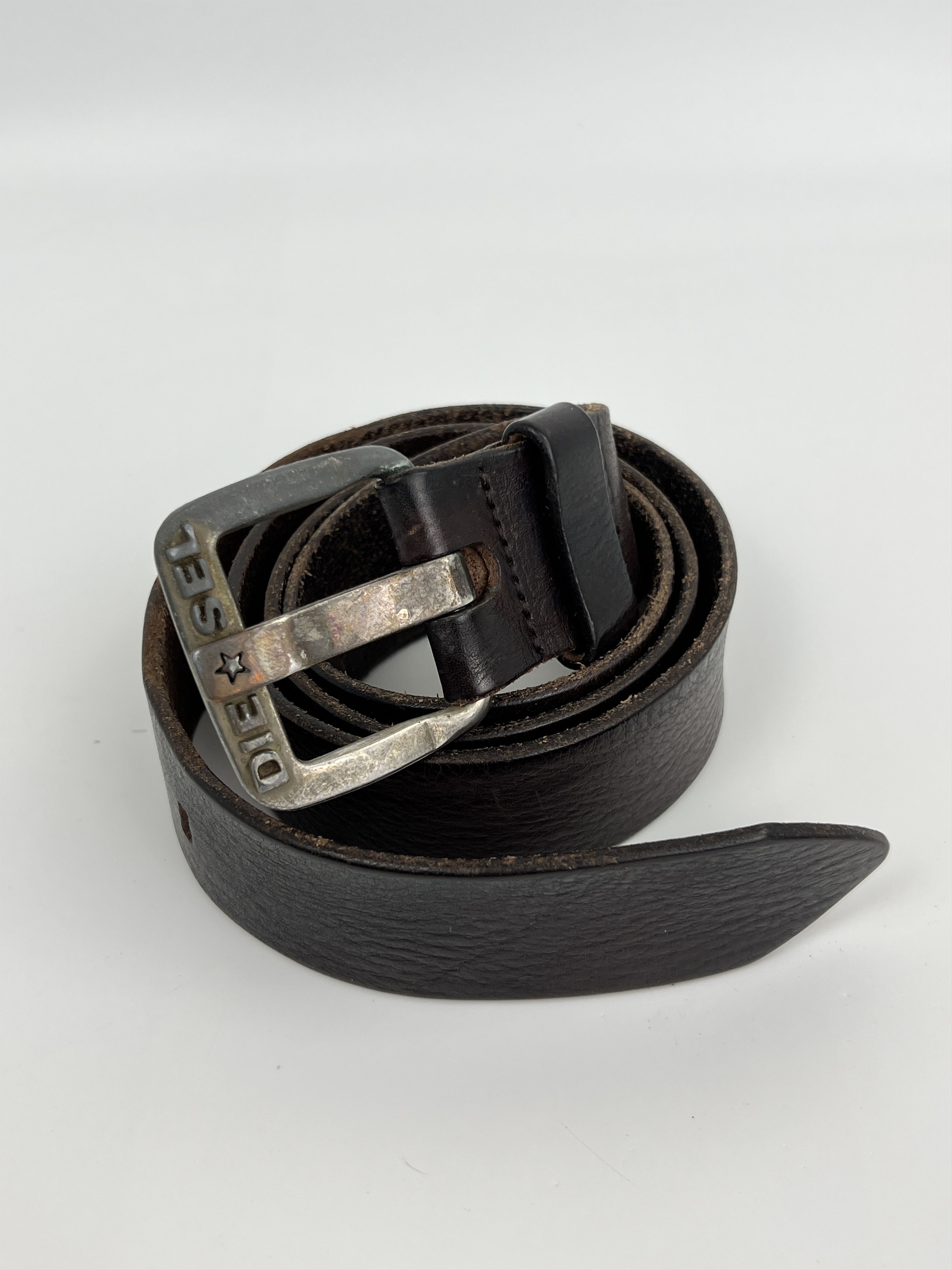 Diesel Vintage y2k Diesel Logo Buckle Brown Leather Belt Size ONE SIZE - 1 Thumbnail