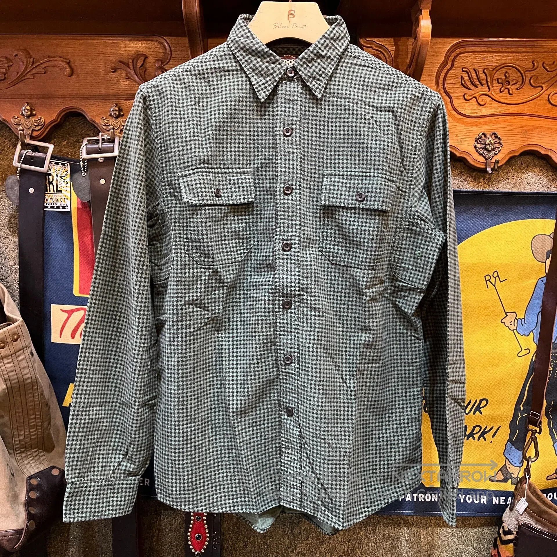 RRL Ralph Lauren Vintage Green Houndstooth Button. Size US M / EU 48-50 / 2 - 1 Thumbnail