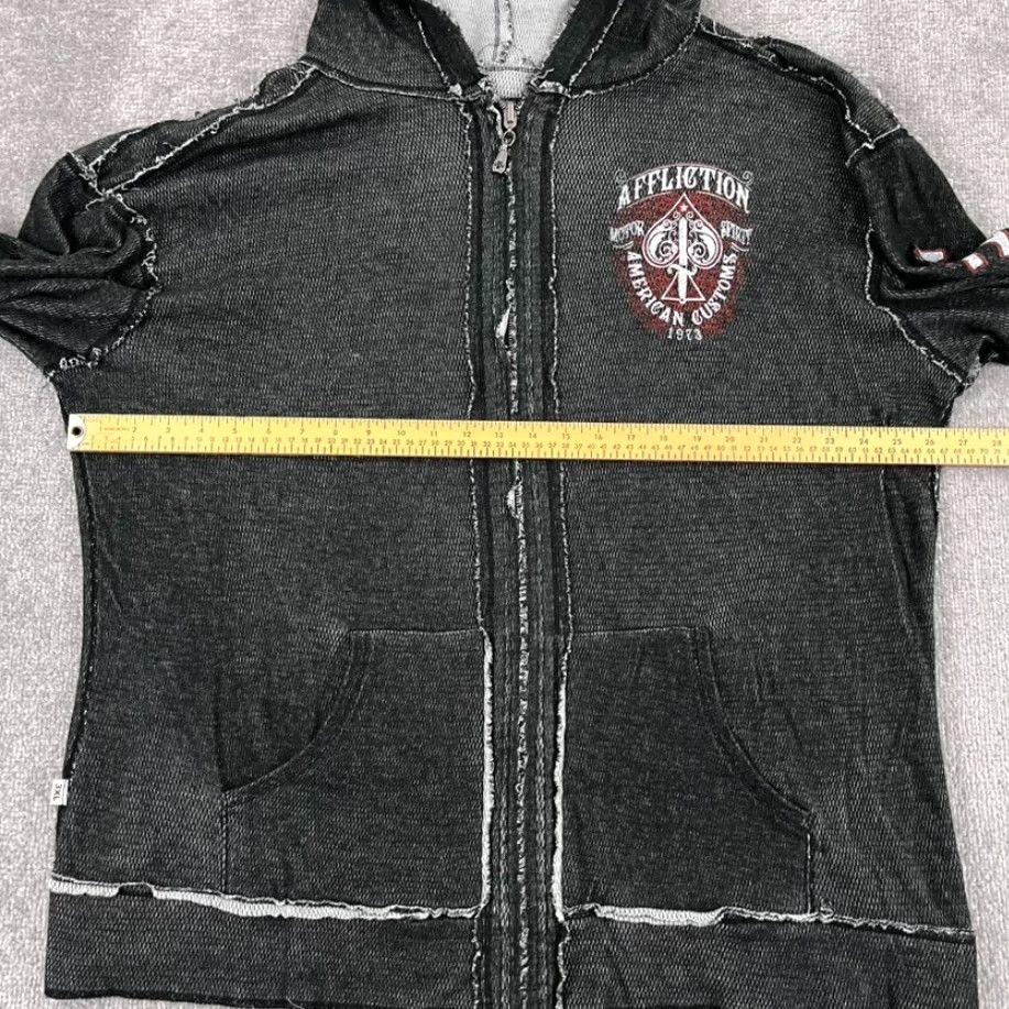 Affliction VINTAGE AFFLICTION Jacket Mens 3XL Gray Reversible Hooded Grunge Skull AOP Distress Y2K Size US XXL / EU 58 / 5 - 7 Thumbnail