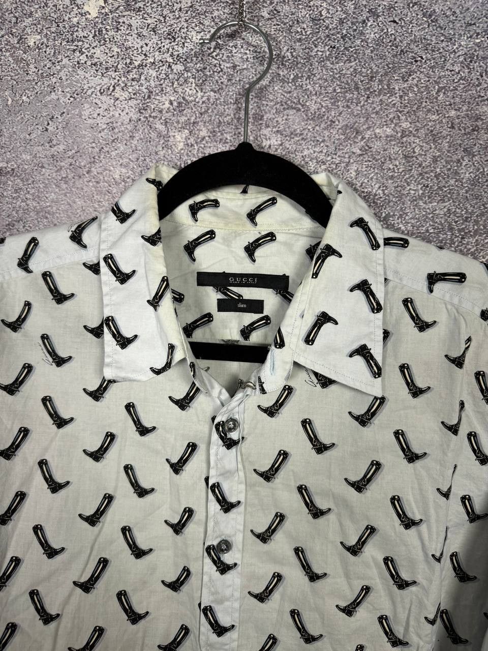 Gucci × Vintage GUCCI Shirt Button Up Printed Monogram Slim Fit White Size US M / EU 48-50 / 2 - 6 Thumbnail