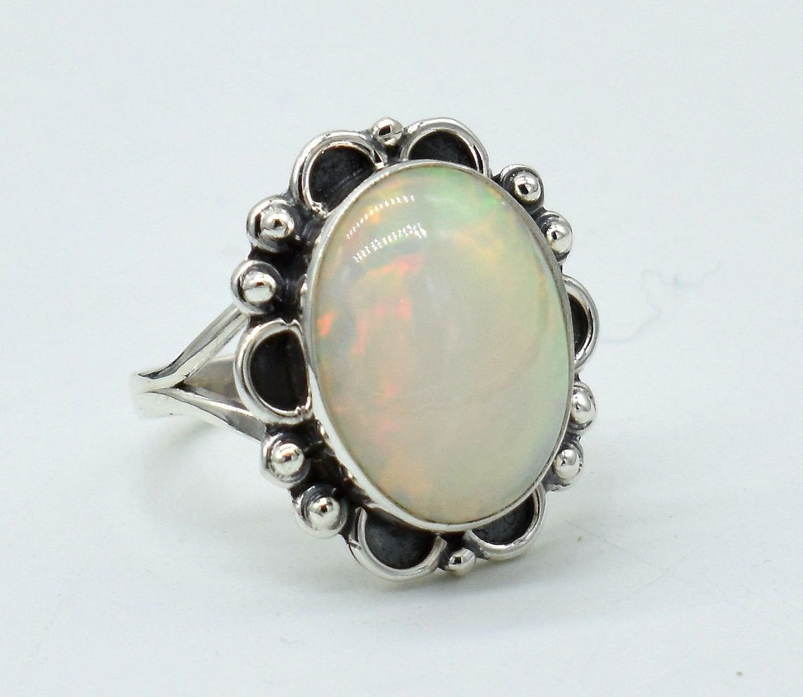 Handmade Natural Ethiopian Opal Ring 925K Silver Statement Ring Size ONE SIZE - 3 Thumbnail
