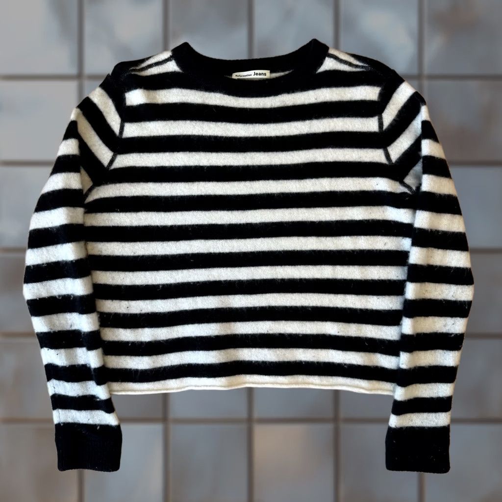 Reformation Reformation Sweater Women's S Black White Striped Cashmere Knit Pullover Logo Long Sleeve Winter Fall Spring Designer New York Size S / US 4 / IT 40 - 1 Thumbnail
