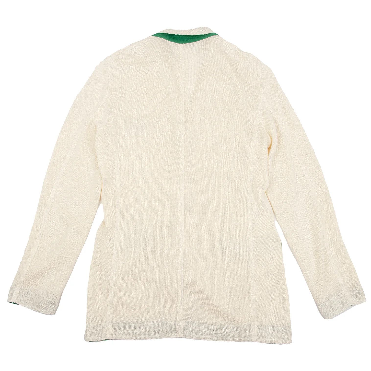 Issey Miyake Linen Acrylic Color-Collared Long Knit Jacket in Cream Green Size US XL / EU 56 / 4 - 12 Thumbnail