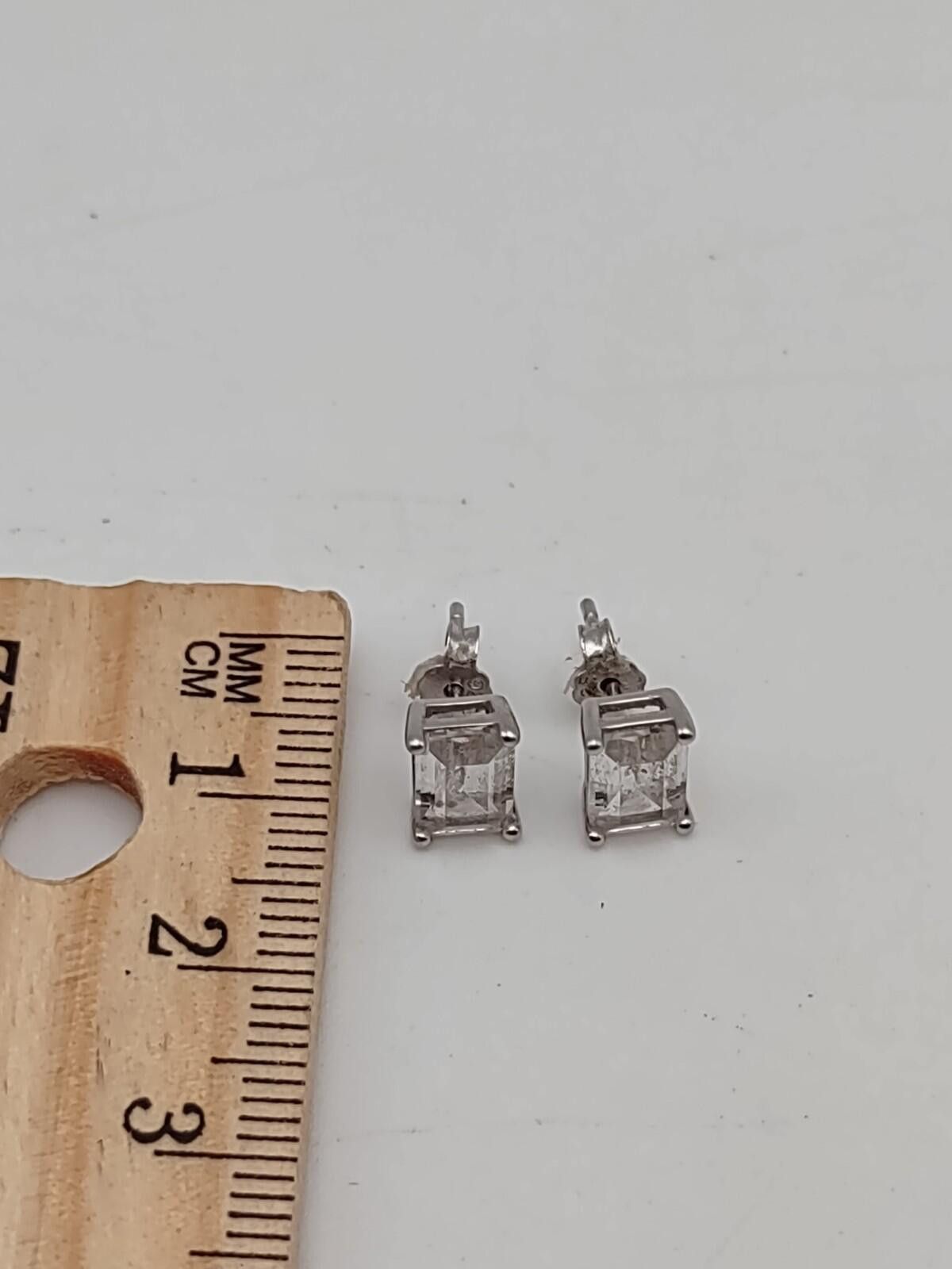 The Unbranded Brand Sterling Silver CZ Stud Earrings Emerald Cut 1.33g Size ONE SIZE - 4 Thumbnail
