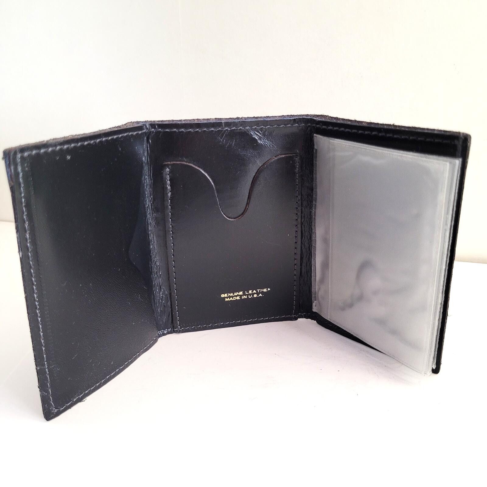 Other Genuine Leather Tri-Fold Wallet Classic Black Handmade - New Size ONE SIZE - 2 Thumbnail