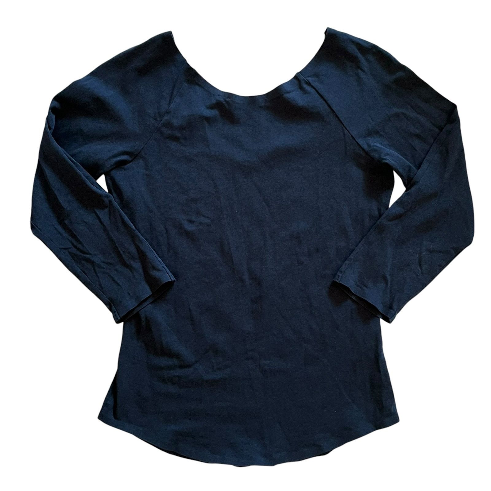 Adolfo Dominguez Adolfo Dominguez Navy Blue Scoop Neck 3/4-Sleeve Tee Top Size XS / US 0-2 / IT 36-38 - 3 Thumbnail