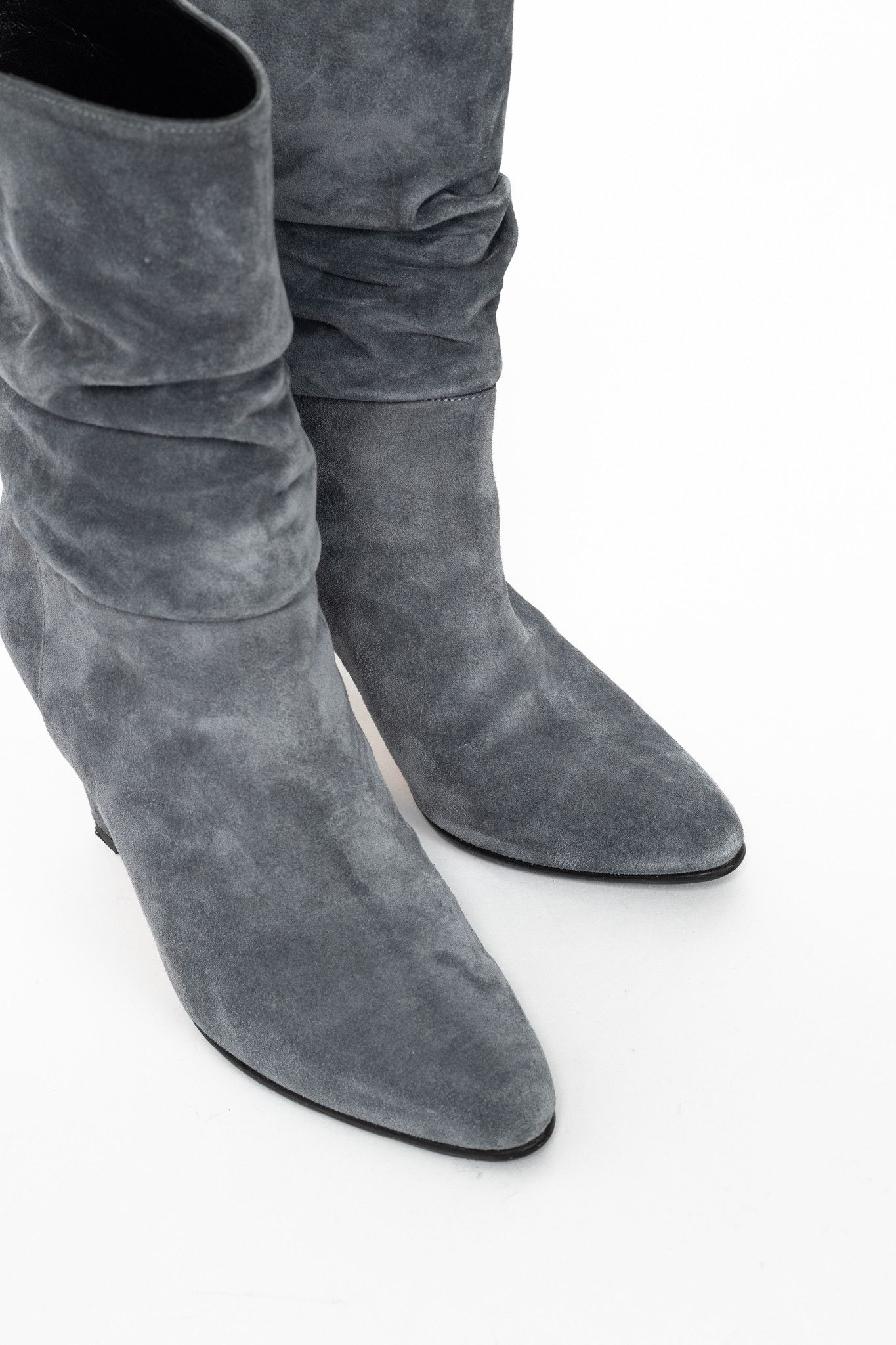 Manolo Blahnik Manolo Blahnik Shushan Grey Suede Slouchy Mid-Calf Boots Size US 4.5 / IT 34.5 - 6 Thumbnail
