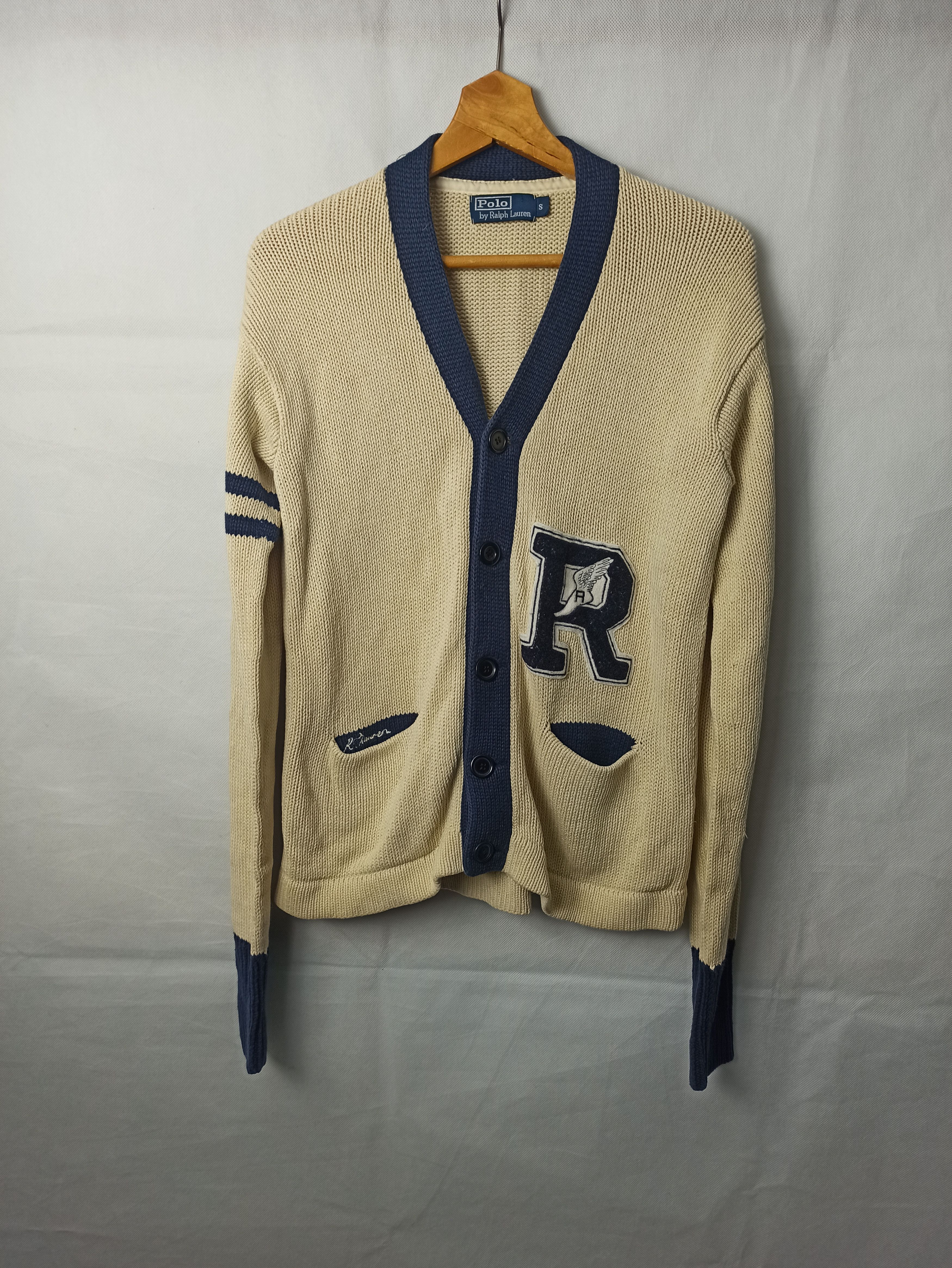 image of Archival Clothing x Ralph Lauren 90's Linen Ralph Laurent Letterman Knitwear Cardigan Vintage in Be
