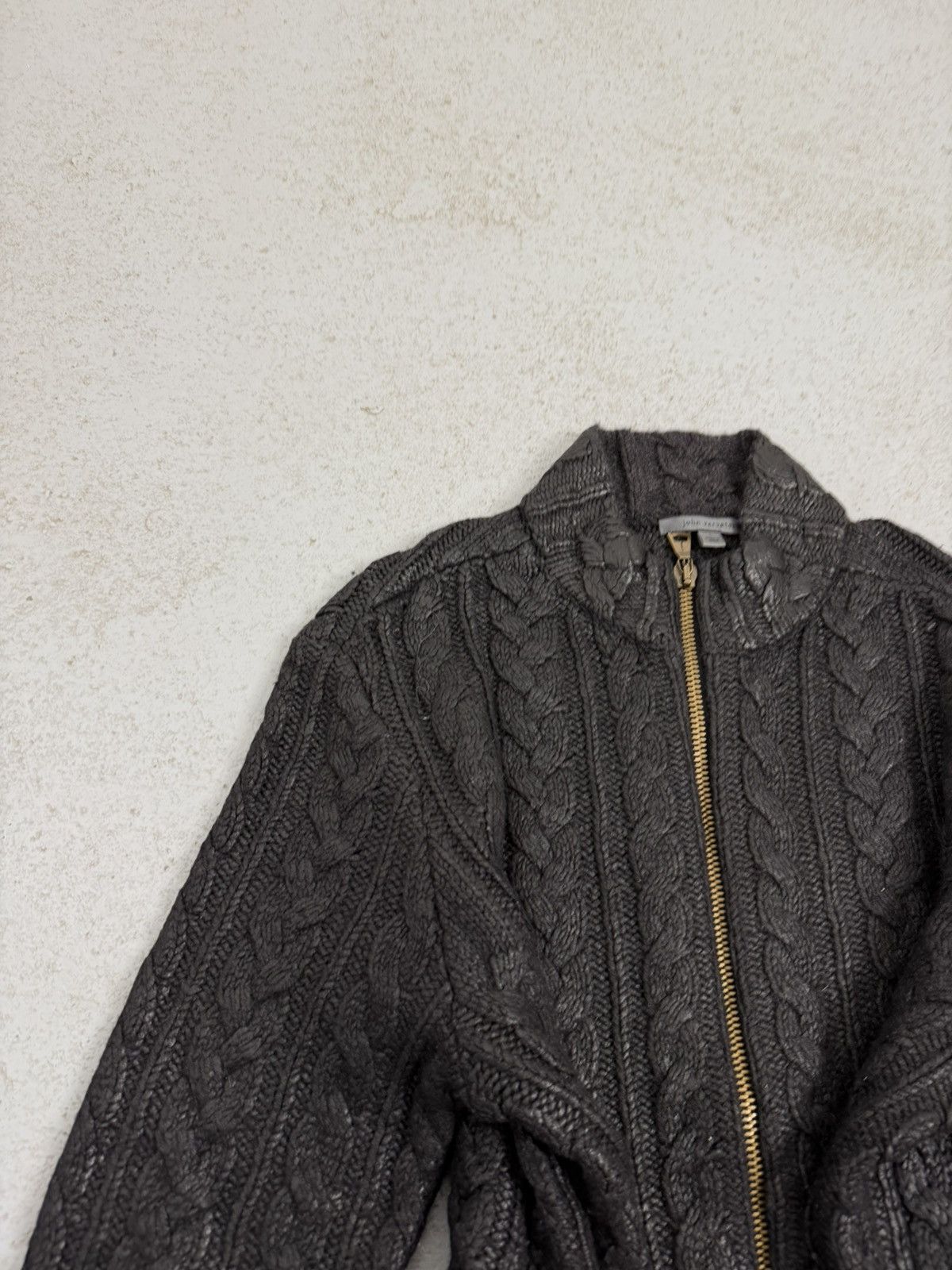 John Varvatos John Varvatos Fall 2015 Runway Foil Cable Knit Zip Sweater Size US L / EU 52-54 / 3 - 8 Thumbnail