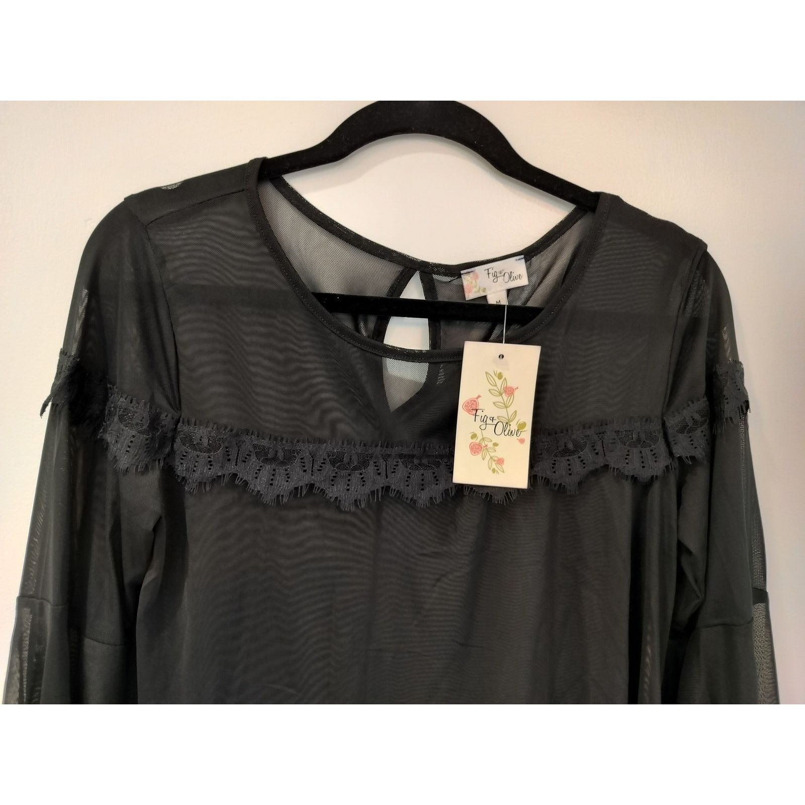 Other Fig & Olive Black Sheer Bell Sleeve Crop Top Raw Edge Size M Size M / US 6-8 / IT 42-44 - 3 Thumbnail