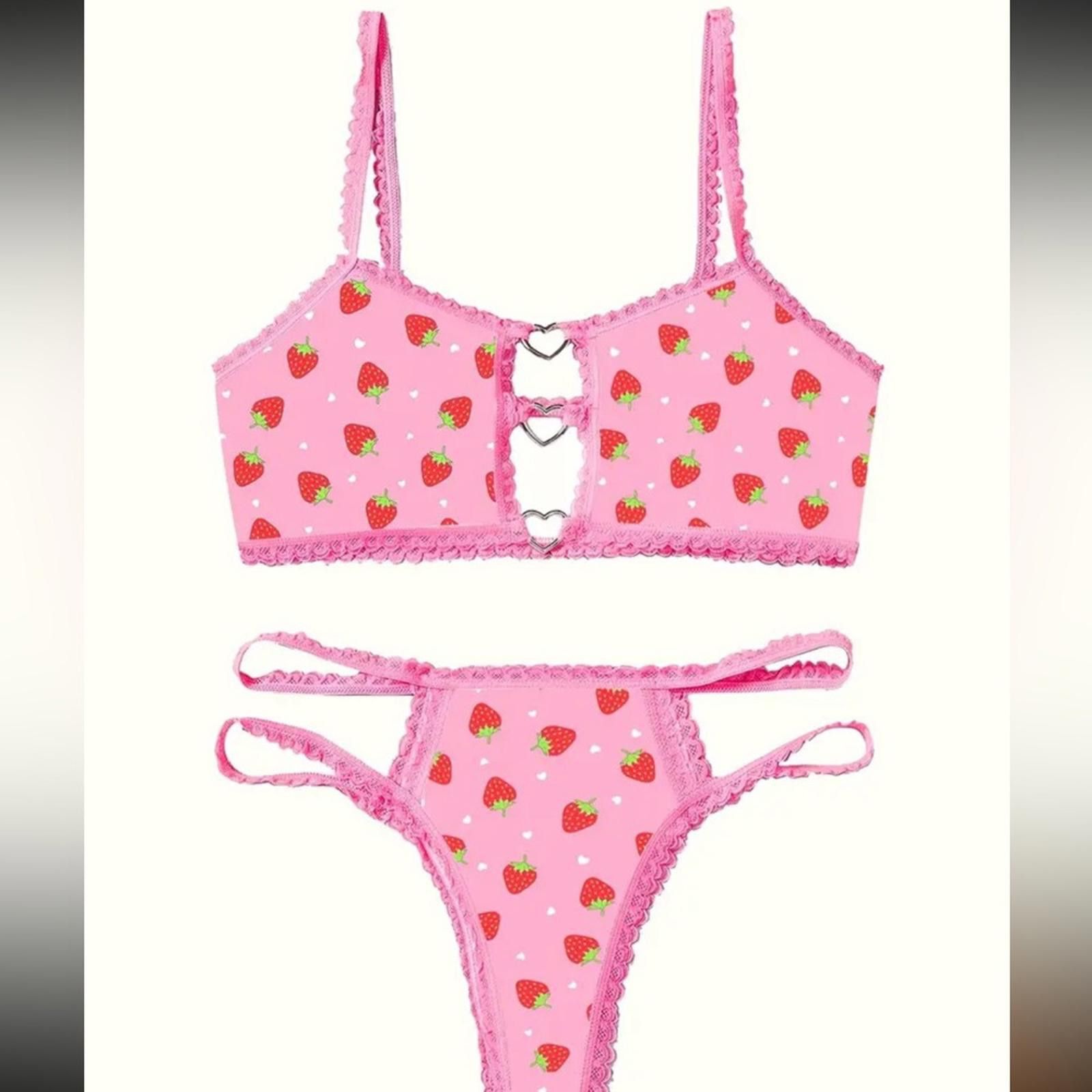 Designer Pink Strawberry Print Lingerie Set NWT Size ONE SIZE - 3 Thumbnail