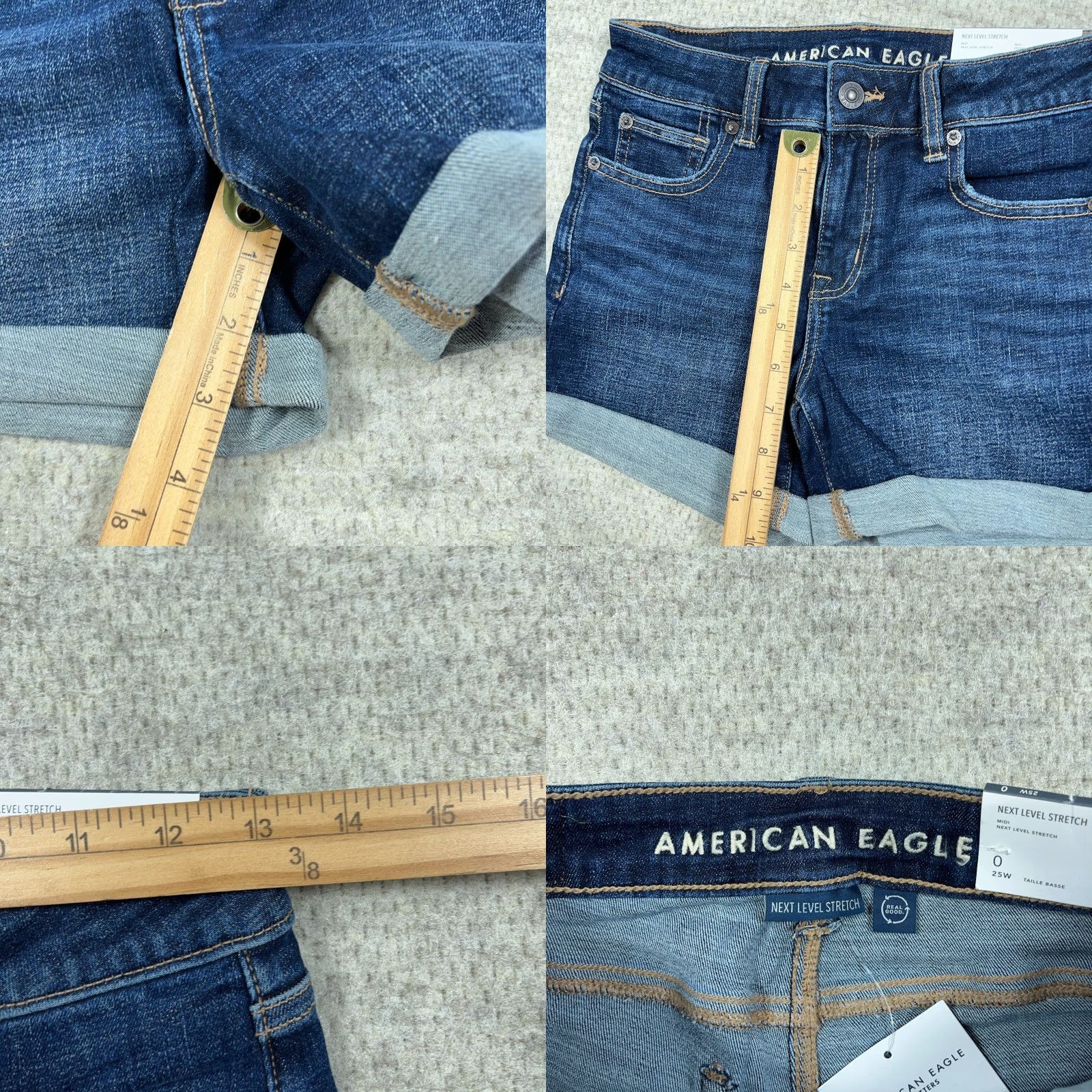 American Eagle Outfitters VINTAGE? No. Actually: American Eagle Shorts Women 0 Midi Cut Off Cuffed Dark Wash Faded Stretch 25W Size 25" / US 0 / IT 36 - 8 Thumbnail
