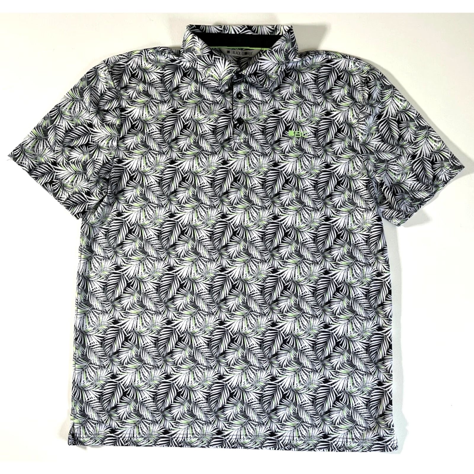 Vintage Black Clover Men's Golf Polo Shirt Club Tropics XL Black White Green Leaves Polo Shirt Mens XL Golf Polo Size US XL / EU 56 / 4 - 2 Thumbnail