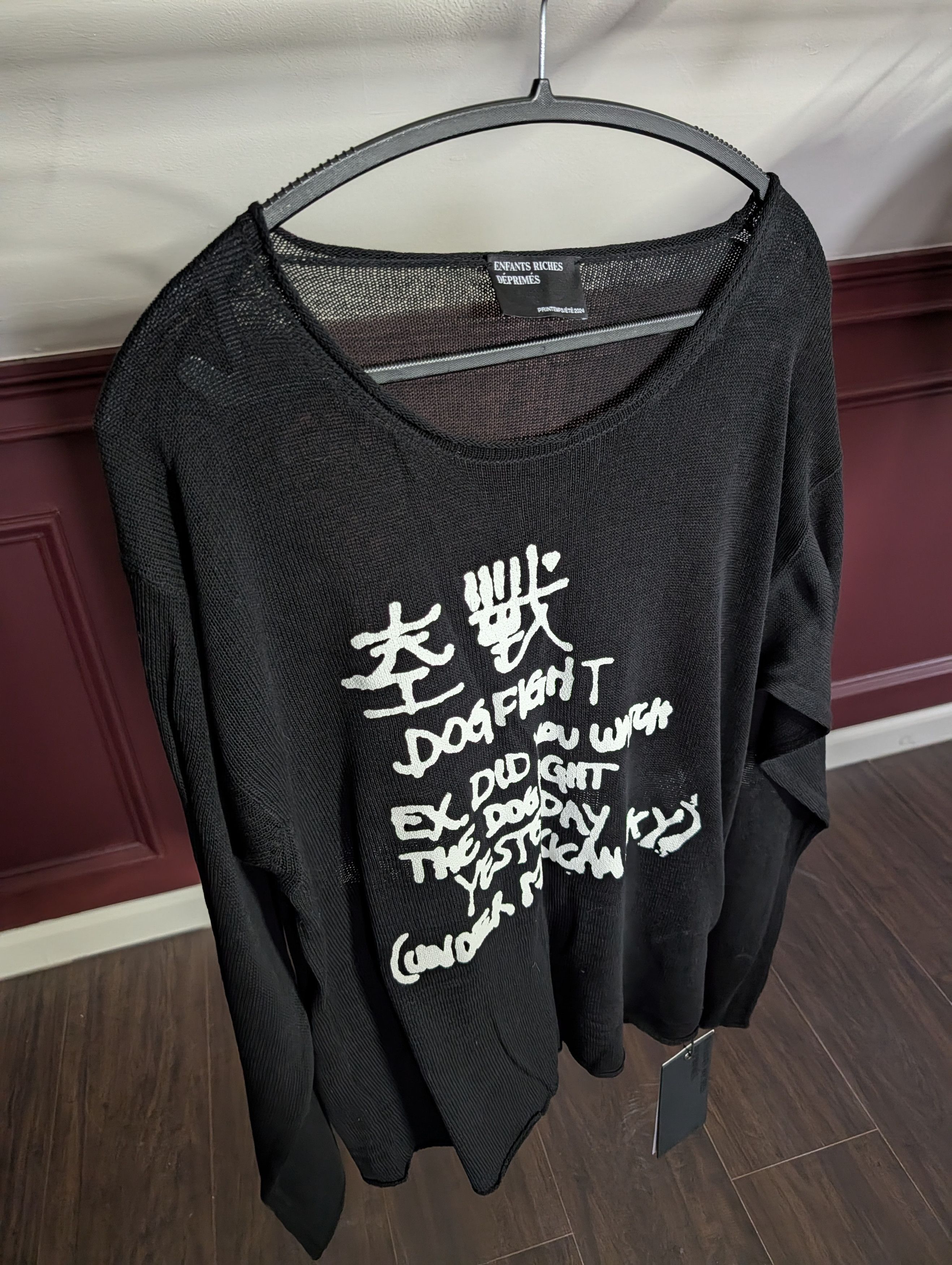 Enfants Riches Deprimes GRAIL Dog Fight Black Viscose Open Knit Sweater Large w Tags Size US L / EU 52-54 / 3 - 2 Thumbnail