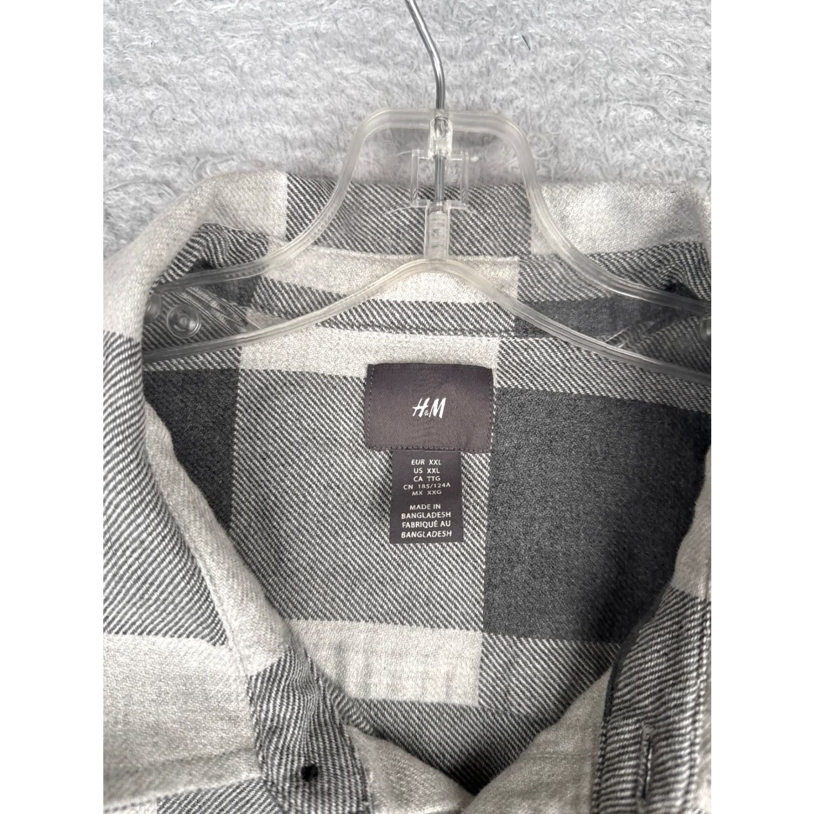 H&M H&M Shirt Men 2XL Gray White Plaid Flannel Button-Up Pockets Wool Blend Casual Workwear Mid Weight 3-Pocket Button Up Mens Size US XXL / EU 58 / 5 - 7 Thumbnail