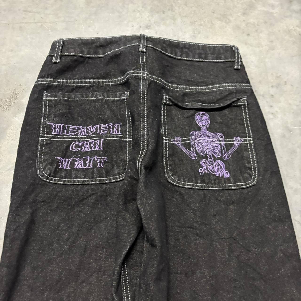 Japanese Brand × Vintage Crazy Vintage Y2K/2000s Black Grunge Embroidered Design Skater Streetwear Denim Jeans! Size US 29 - 7 Thumbnail