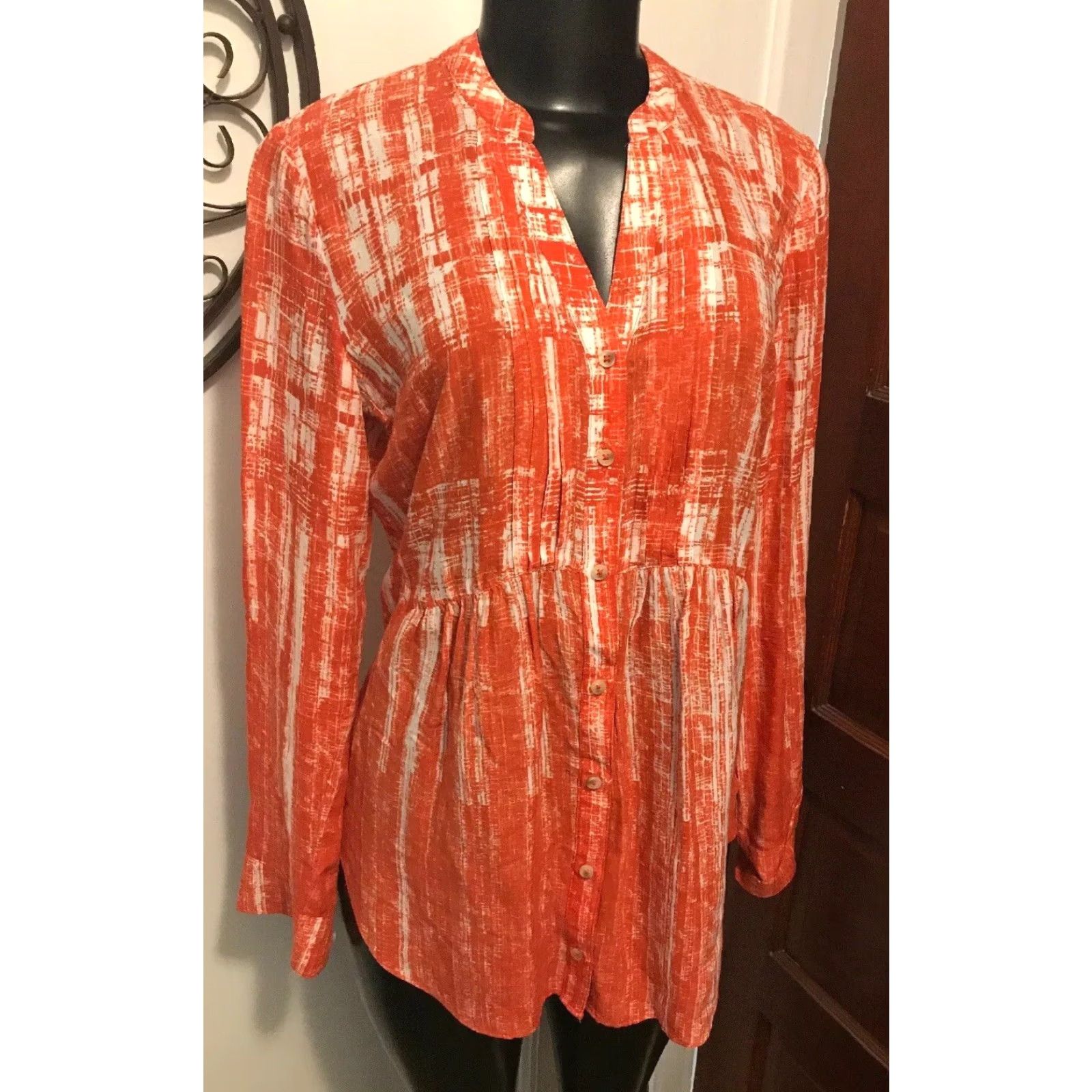Vintage Maeve Anthropologie Red White Button Down Long Sleeve Tunic Blouse Size 4 Size M / US 6-8 / IT 42-44 - 3 Thumbnail
