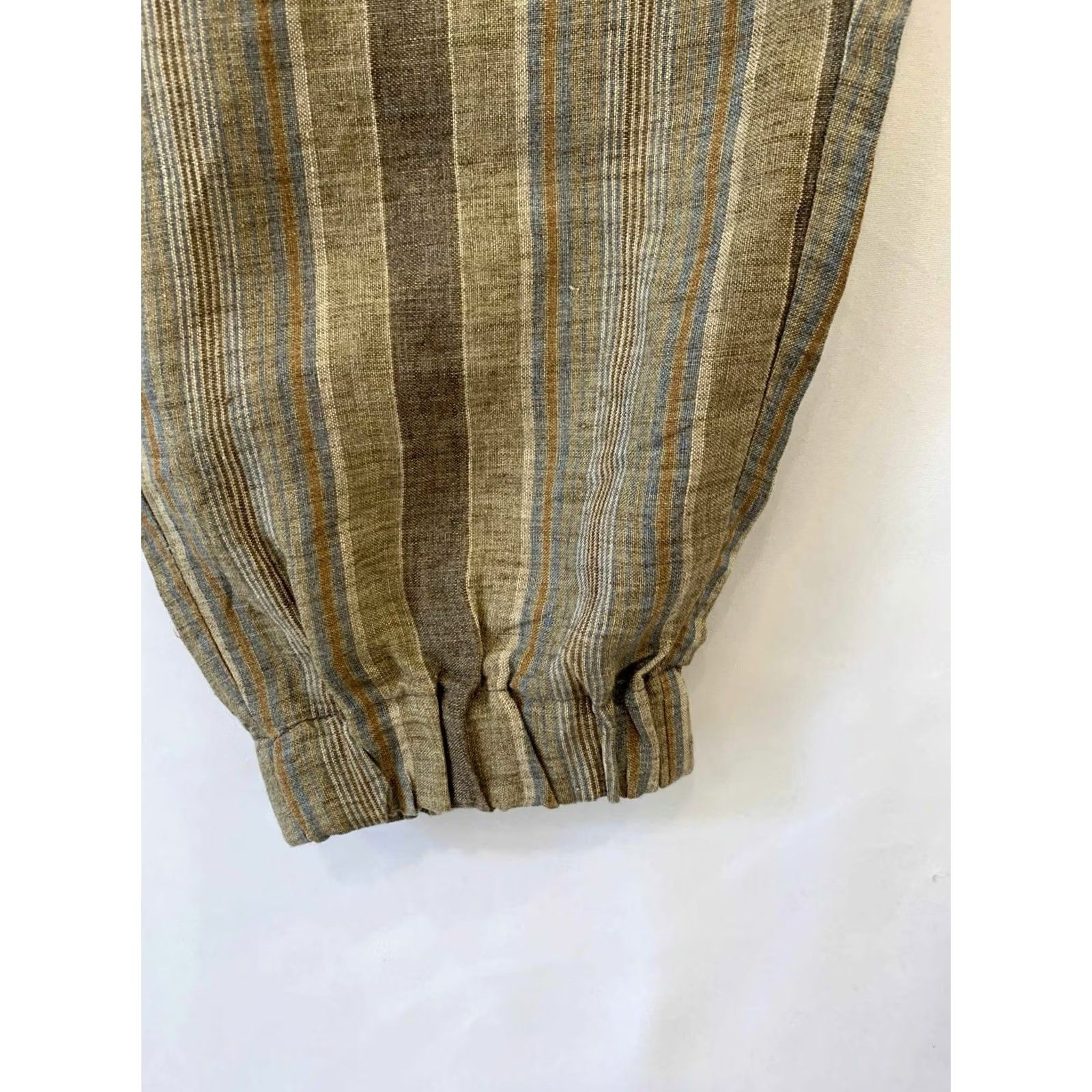 Etro Etro Milano Men’s Linen Striped Trousers Pants XL Brown Beige Blue Stripes 100% Linen Made in Italy Relaxed Elastic Hem 58 XL Threaded "P4" Size US 36 / EU 52 - 5 Thumbnail