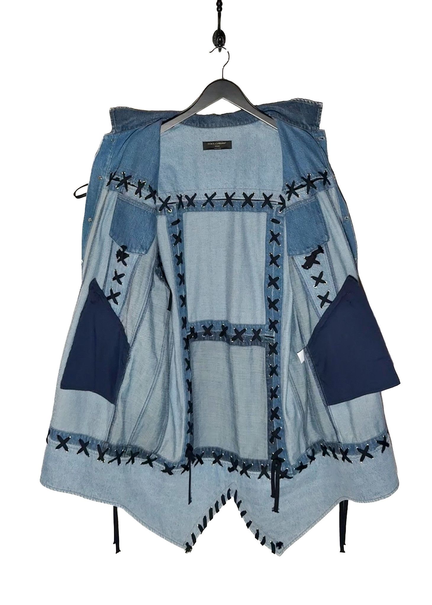 Dolce & Gabbana Dolce & Gabbana Blue Denim Patchwork Laced-up Shirt Jacket Size M / US 6-8 / IT 42-44 - 7 Thumbnail
