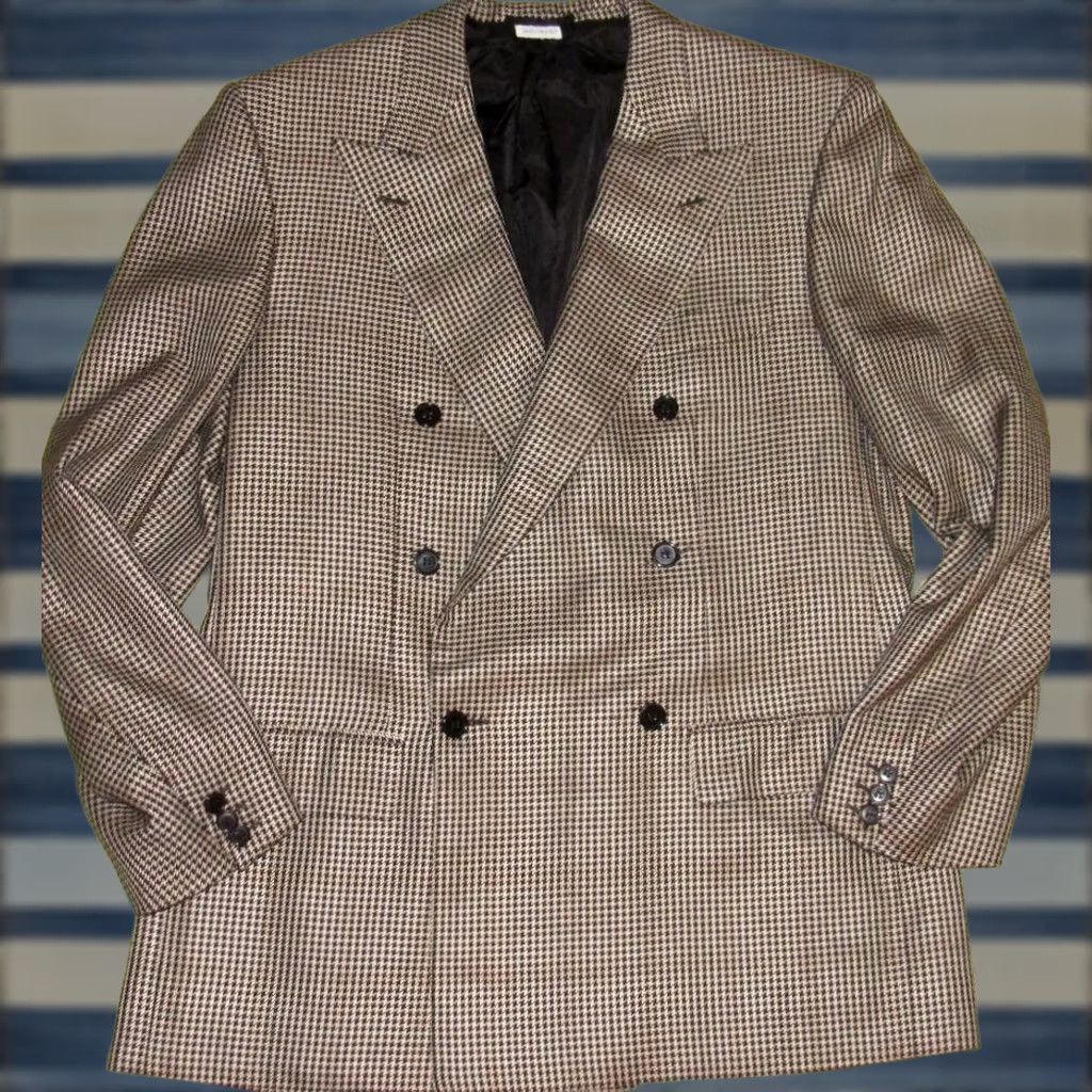 Brioni BRIONI Blazer 41R Black White Houndstooth Wool Double Breasted Roman Style Blazer Mens Size 42R - 1 Thumbnail