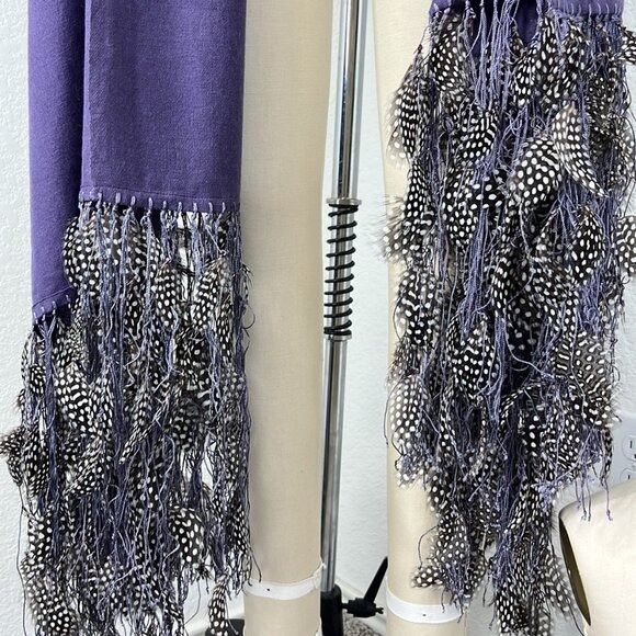 Designer × Handmade Anna Trzebinski Stole with Guinea Fowl Feather Pashmina Feat Size ONE SIZE - 5 Thumbnail
