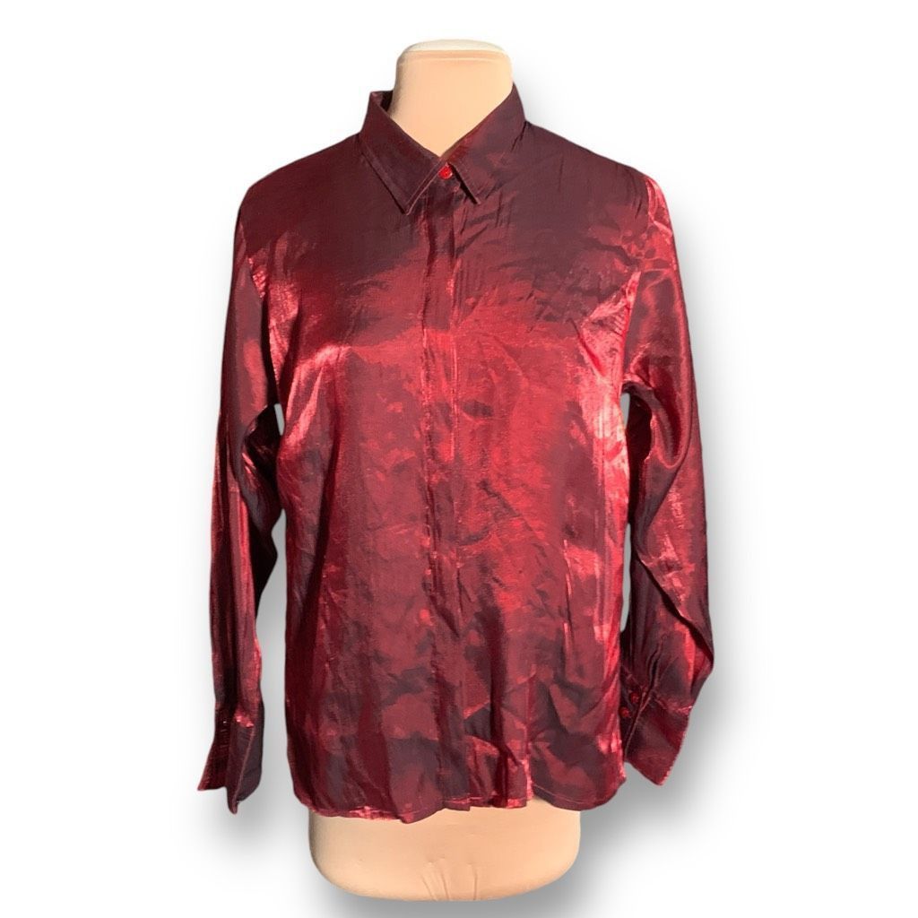 Vintage Vintage Caran New York Metallic Burgundy Red Button-Up Colla Size XL / US 12-14 / IT 48-50 - 1 Thumbnail