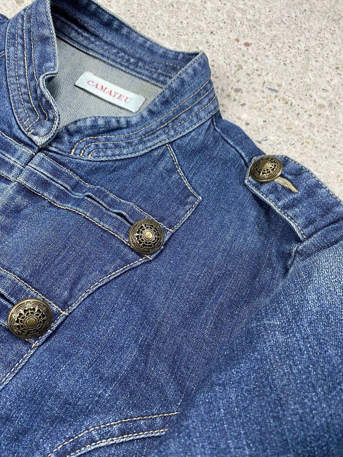 Japanese Brand Vintage napoleon jacket denim blue Size S / US 4 / IT 40 - 7 Thumbnail