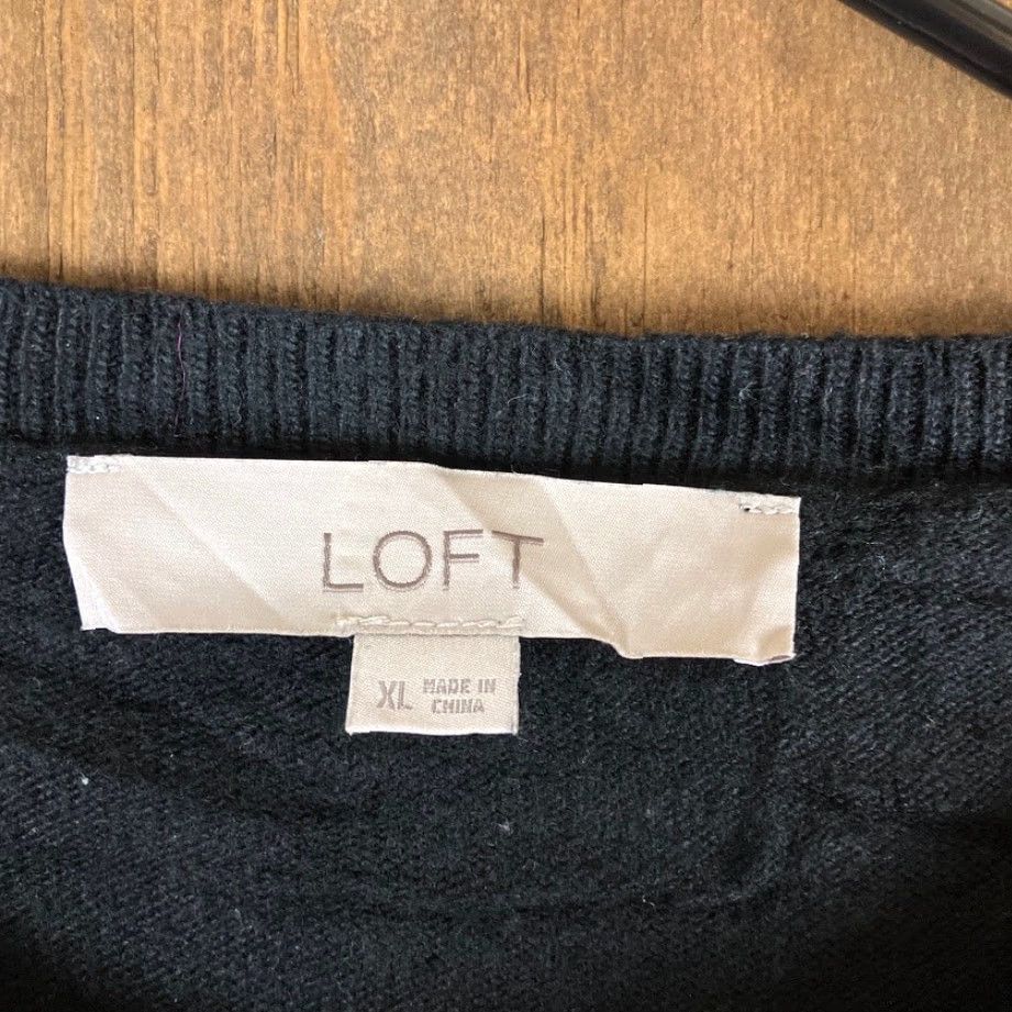 Loft LOFT Womens Sweater Black Floral Embroidered Cold Shoulder Crew Wool Blend XL Size XL / US 12-14 / IT 48-50 - 6 Thumbnail