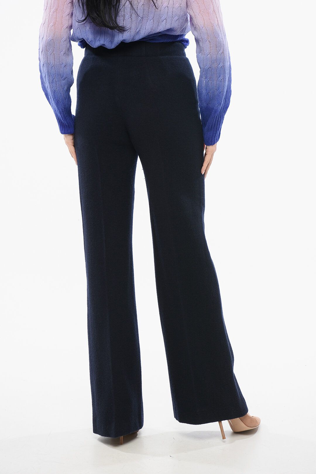 Chloe og1mm1125 Wool and Cashmere Flared Pant in Blue Size 27" / US 4 / IT 40 - 2 Thumbnail