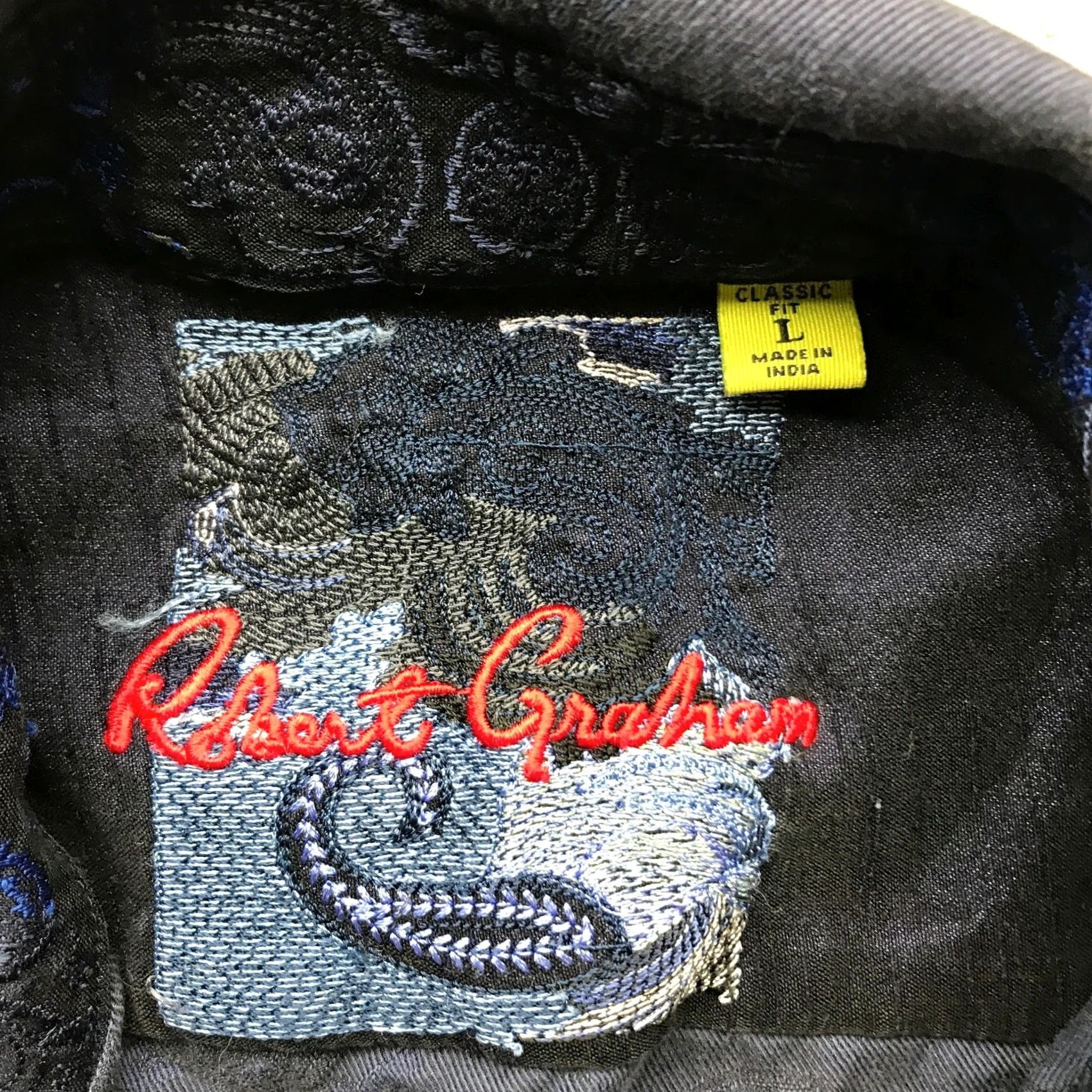 Robert Graham Robert Graham Dress Shirt Mens L Long Sleeve Button Up Knowledge Wisdom Truth Navy Paisley Jacquard Shirt Size 42R - 4 Thumbnail