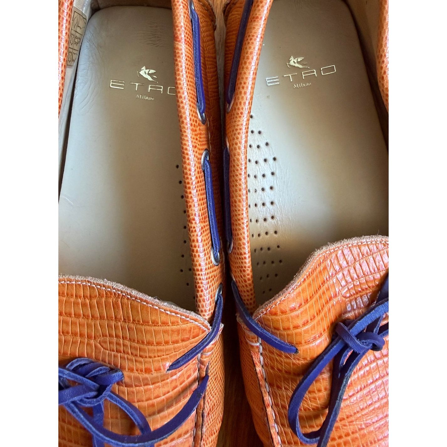 Etro Etro Cognac Embossed Leather Drivers Loafers Size US 12 / EU 45 - 4 Thumbnail