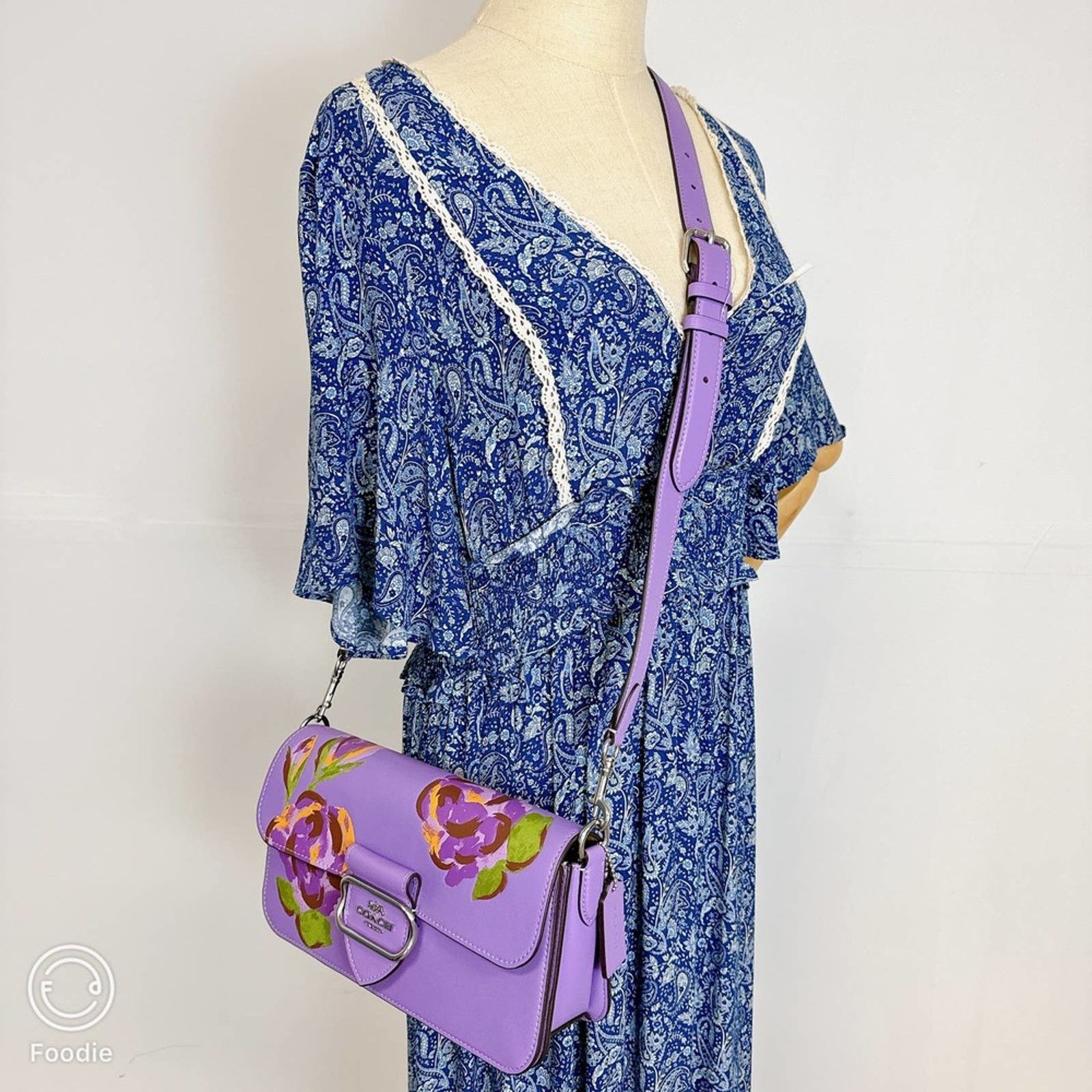 Coach Cl411 Morgan Shoulder Bag With Rose Print In Iris in Purple, Women's