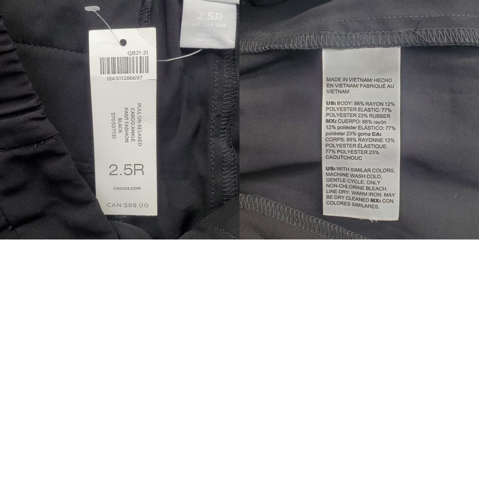 Vintage Chico's Womens Size 14 Black Cargo Pockets Ankle Pants Stretch Relaxed Pull On Shirt? Size 36" / US 14 / IT 50 - 8 Thumbnail