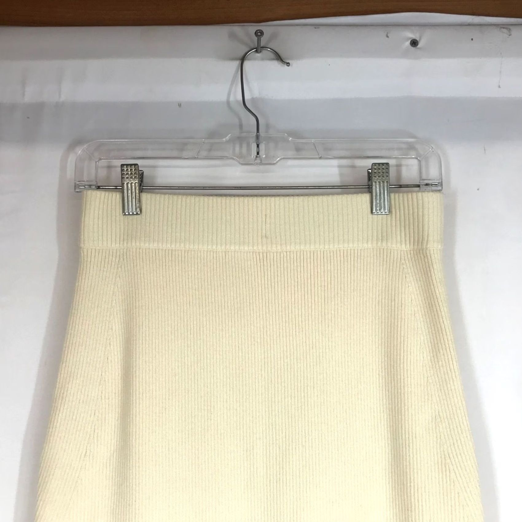 AYR AYR WOMEN'S SKIRT S MIDI CREAM RIBBED MERINO WOOL BLEND STRAIGHT & PENCIL" Size S / US 4 / IT 40 - 2 Thumbnail