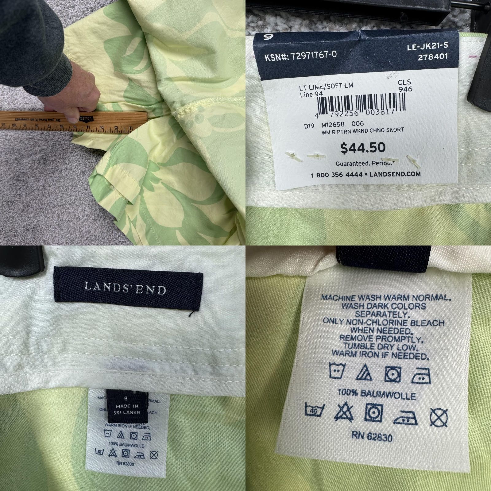Lands' End Lands' End Chino Skort 6 Green Floral Weekend Pockets Casual Utility Twill Cotton Knee Length Women Womens Size 28" / US 6 / IT 42 - 7 Thumbnail