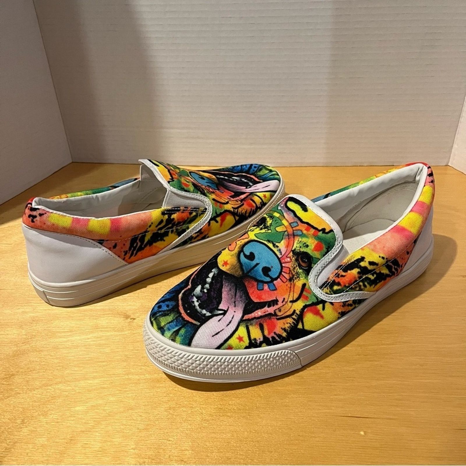 Other Colorful Dog Face Shoes Womens 9 Rainbow Hippie Boho Slip On Size US 9 / IT 39 - 1 Thumbnail