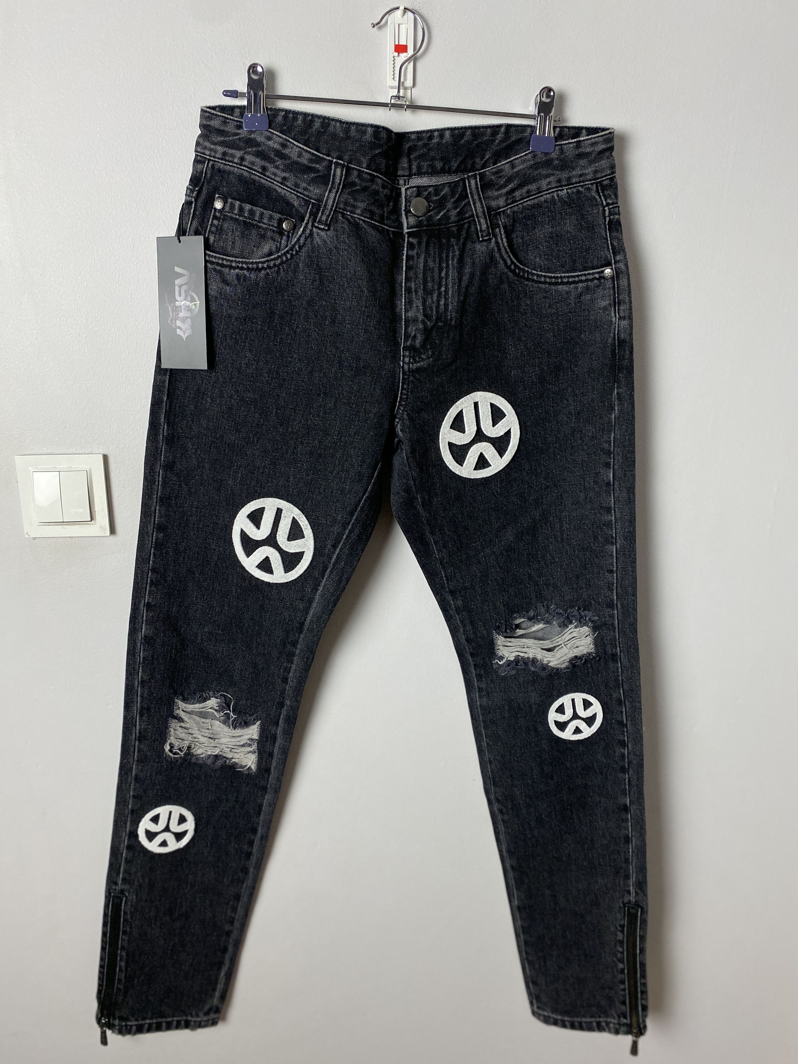 image of Ashluxe Yinka Ash Denim Jeans Pants Avant Garde Opium in Washed Black, Men's (Size 30)