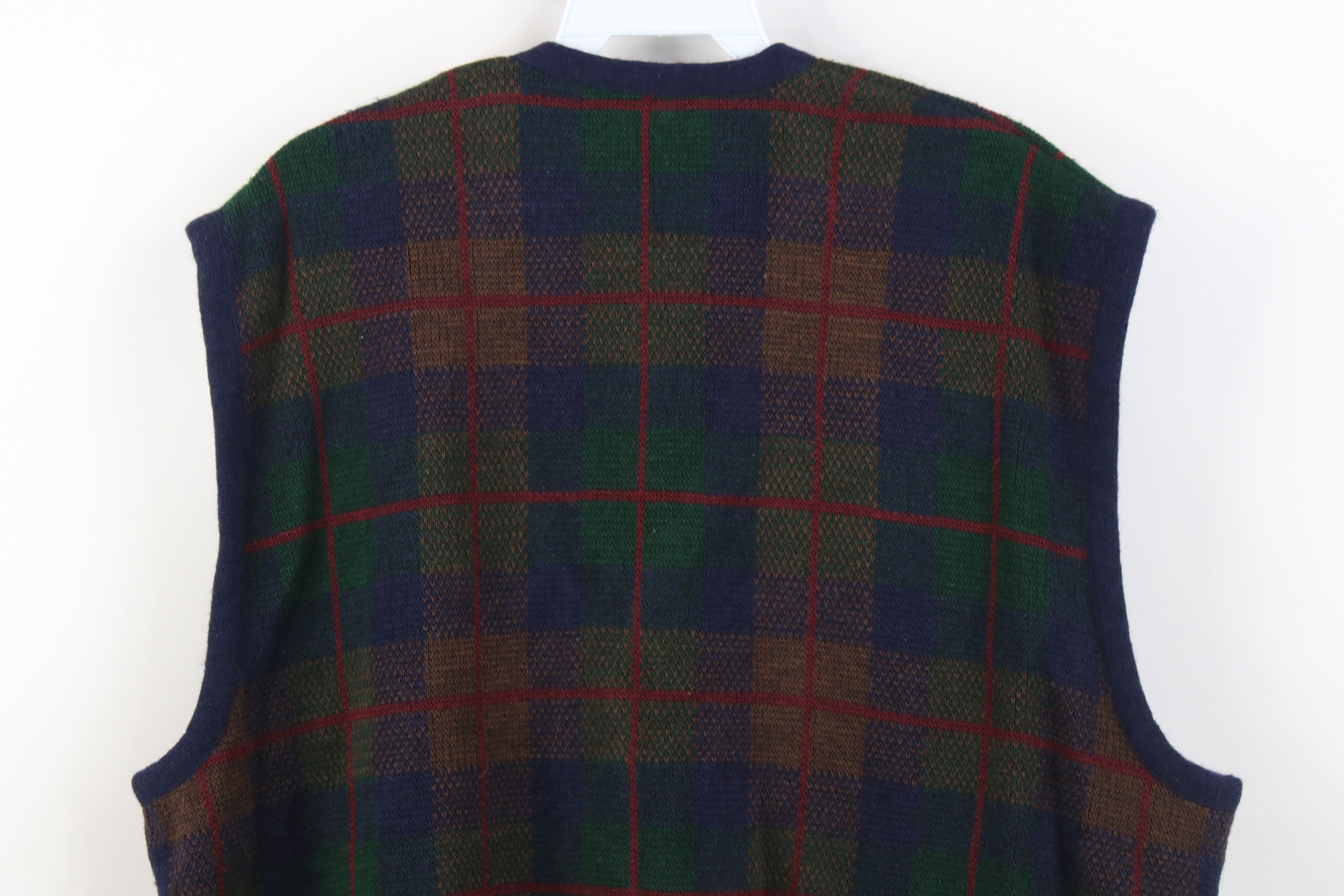 Vintage Vintage 90s Streetwear Knit Cardigan Sweater Vest Plaid Size L / US 10 / IT 46 - 8 Thumbnail