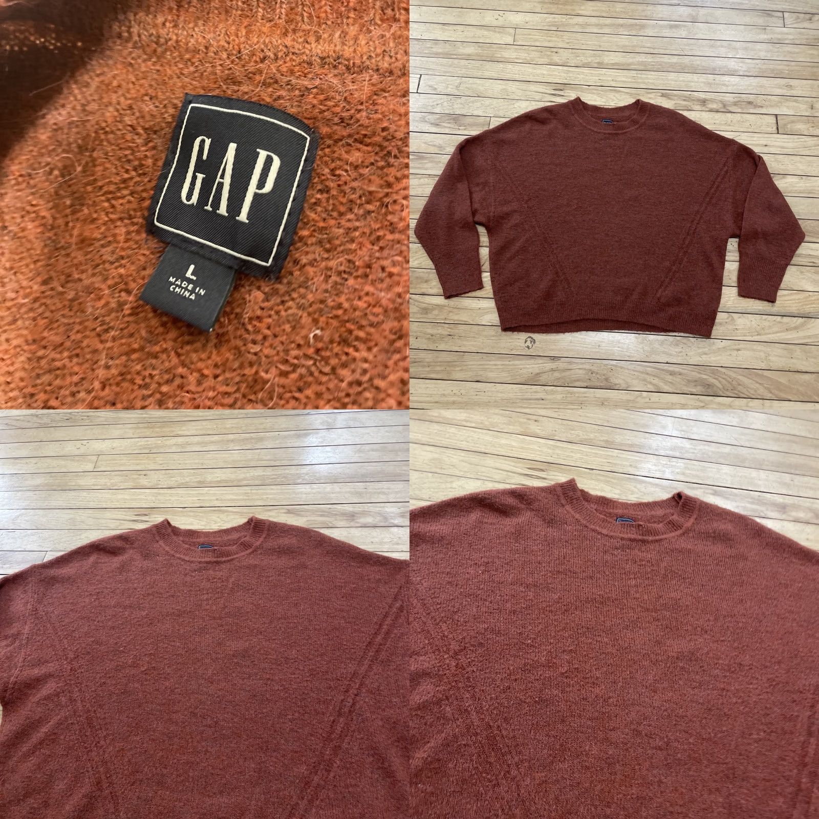 Gap Gap Crop Sweater Wool Alpaca L Burnt Orange Brown Mock Oversize Western Knit 44" (L) Womens Pullover Size L / US 10 / IT 46 - 10 Thumbnail