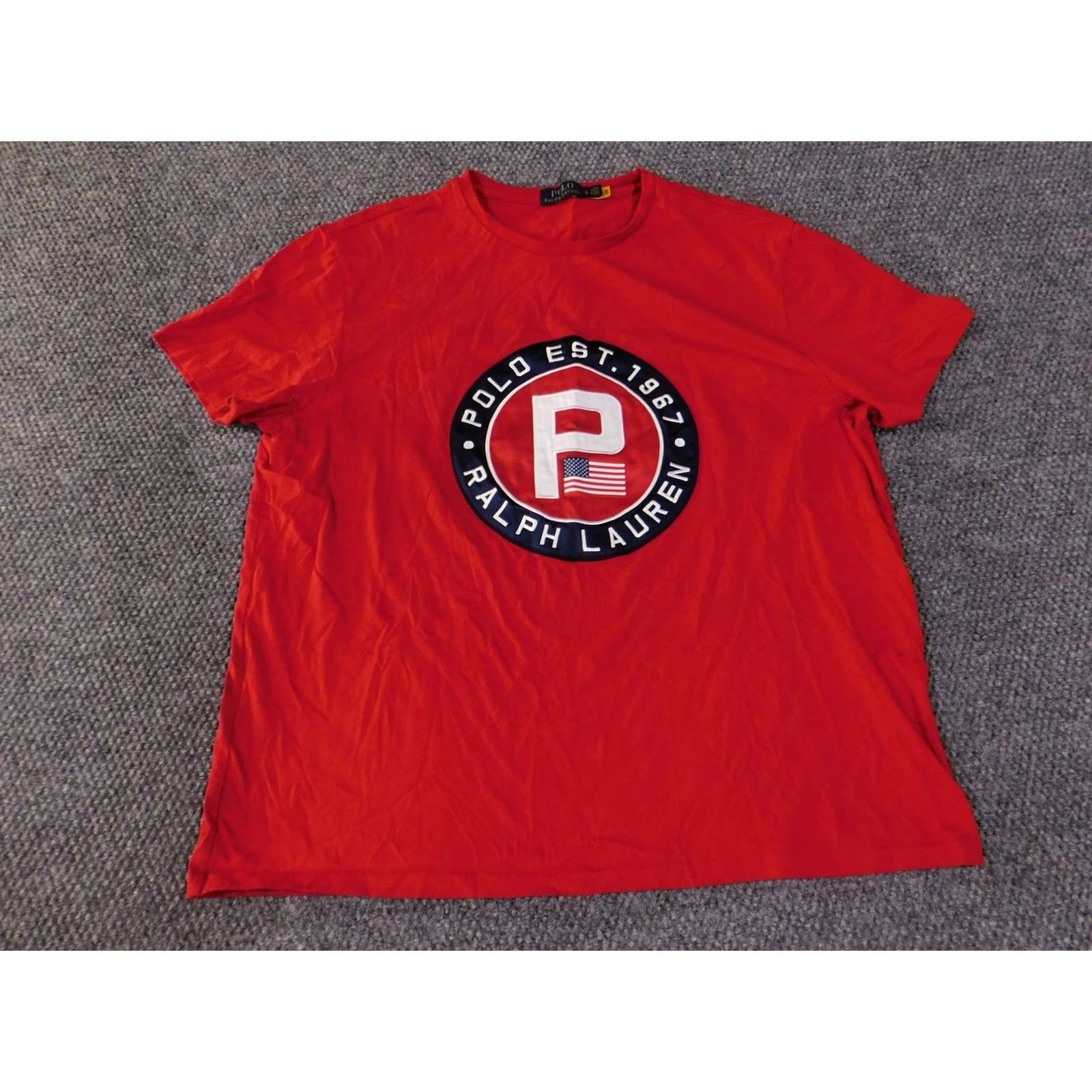 Polo Ralph Lauren Polo Ralph Lauren Shirt Mens XL Red Crew Neck Graphic Print Est. 1967 Circle Logo USA Flag 100% Cotton T-Shirt Size US XL / EU 56 / 4 - 4 Thumbnail