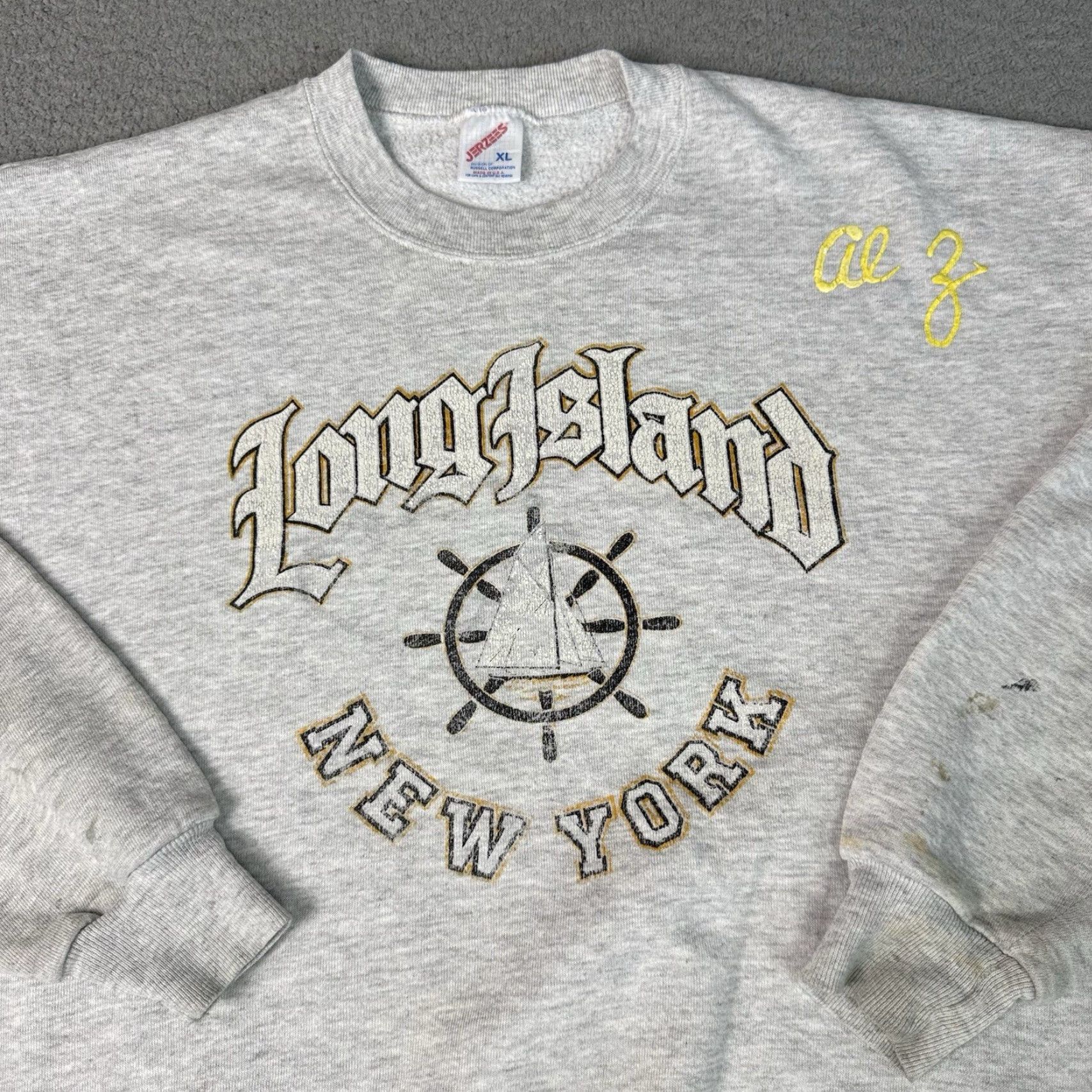Jerzees VINTAGE Jerzees Long Island Sweatshirt Mens XL Gray 90s Retro USA Graphic Print Pullover Crew Neck Sweatshirt Size US XL / EU 56 / 4 - 2 Thumbnail