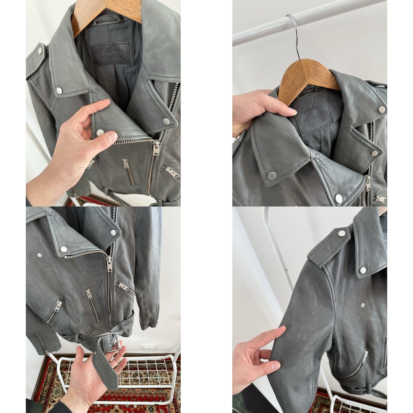 Allsaints AllSaints Balfern Leather Jacket Womens Motorcycle Gray Y2K Size M Regular XS? Size M / US 6-8 / IT 42-44 - 8 Thumbnail