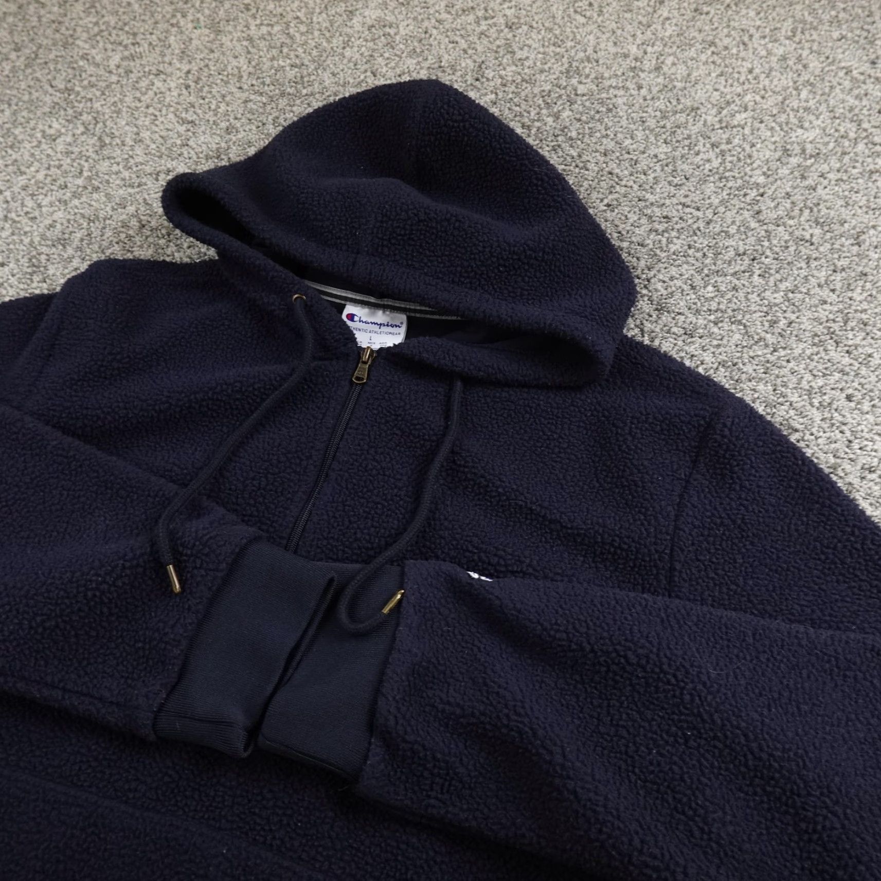 Champion Champion Hoodie Mens L Blue Sherpa Fleece 1/4 Zip Pullover Pocket Logo Embroidered Solid Size US L / EU 52-54 / 3 - 2 Thumbnail