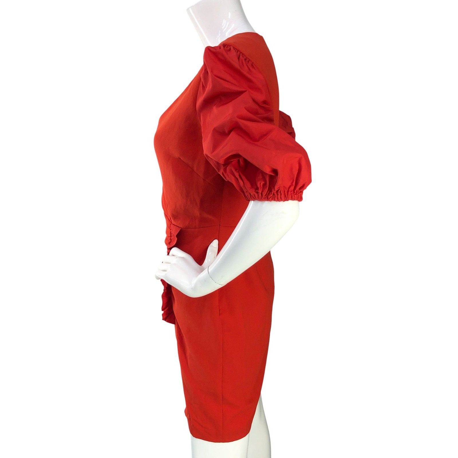 Pinko Pinko Dress 6 Red Puff Sleeve Ruched Wrap V Neck Cocktail Size M / US 6-8 / IT 42-44 - 5 Thumbnail