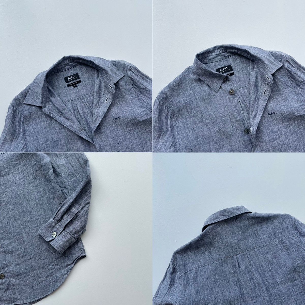A.P.C. × Designer A.P.C. Paris Women’s Linen Button Ups Shirt Blue Rare Size XS / US 0-2 / IT 36-38 - 6 Thumbnail