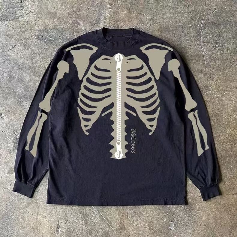Japanese Brand Black casual retro skeleton print long-sleeved t-shirt Size US M / EU 48-50 / 2 - 1 Thumbnail